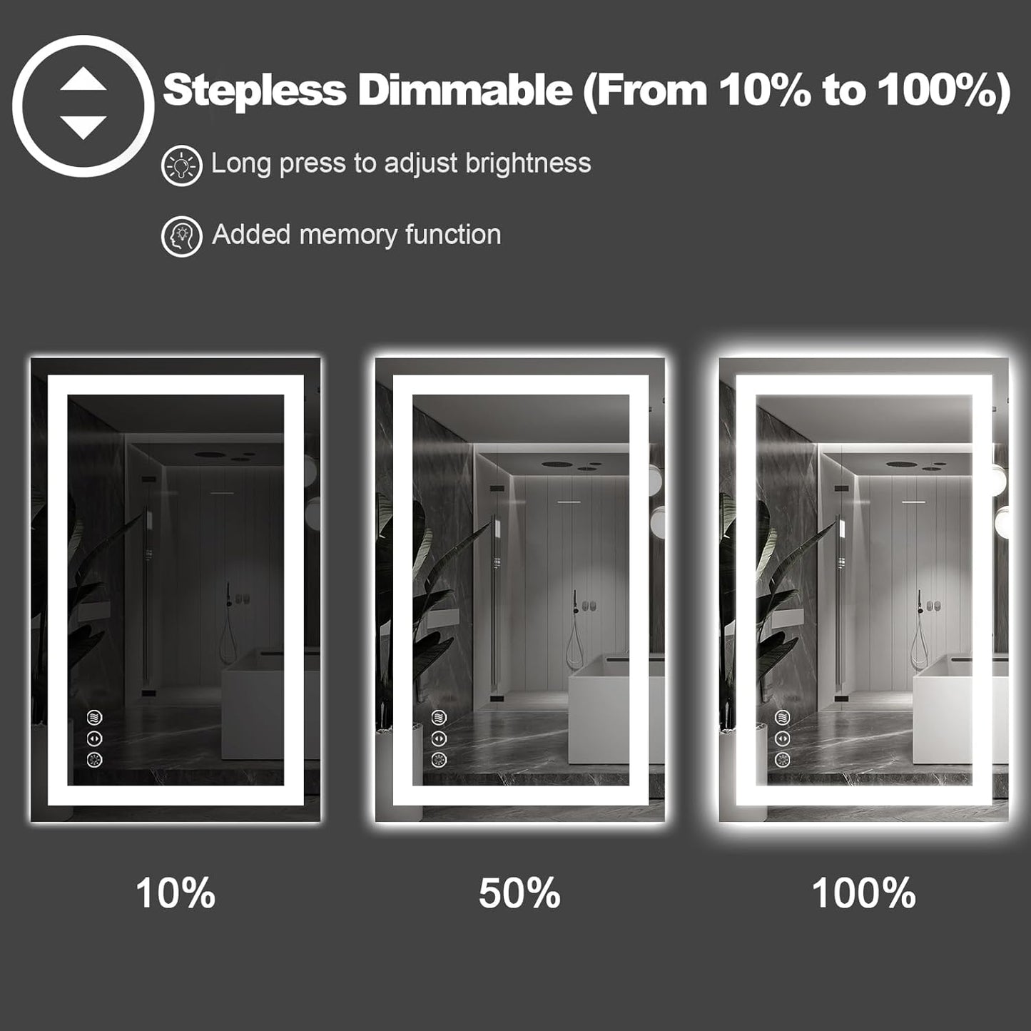 Amorho LED Bathroom Mirror 48"x 38" with Front and Backlight, Stepless Dimmable Wall Mirrors with Anti-Fog, Shatter-Proof, Memory, 3 Colors, Double LED Vanity Mirror(Horizontal/Vertical)