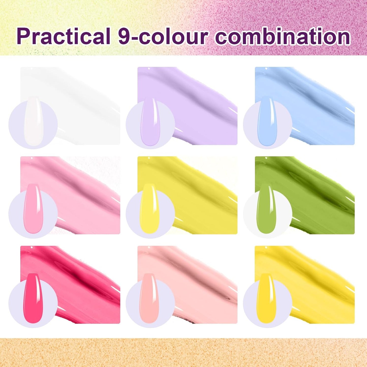 Gradient Painting Gel, 9 Bright Colors Ombre Gel Nail Polish Spring Summer Light Pink Blue for Pigment Pat Nails Aura Nails, French Manicure DIY Nail Art Long Lasting Palette Fairy Spring