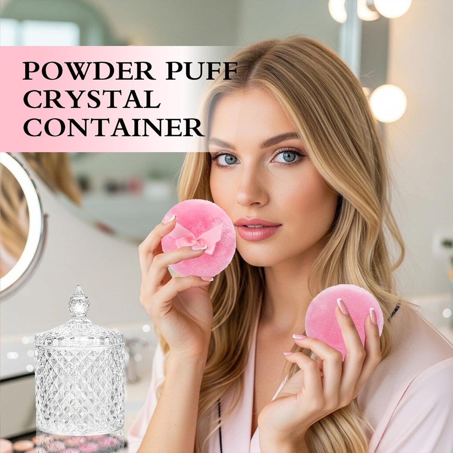 2 Pieces Large Body Powder Puff and Container Powder Container with Puff Crystal Case Soft Washable Reusable Velour Face Body Glitter Wet Dry Makeup (Rome)