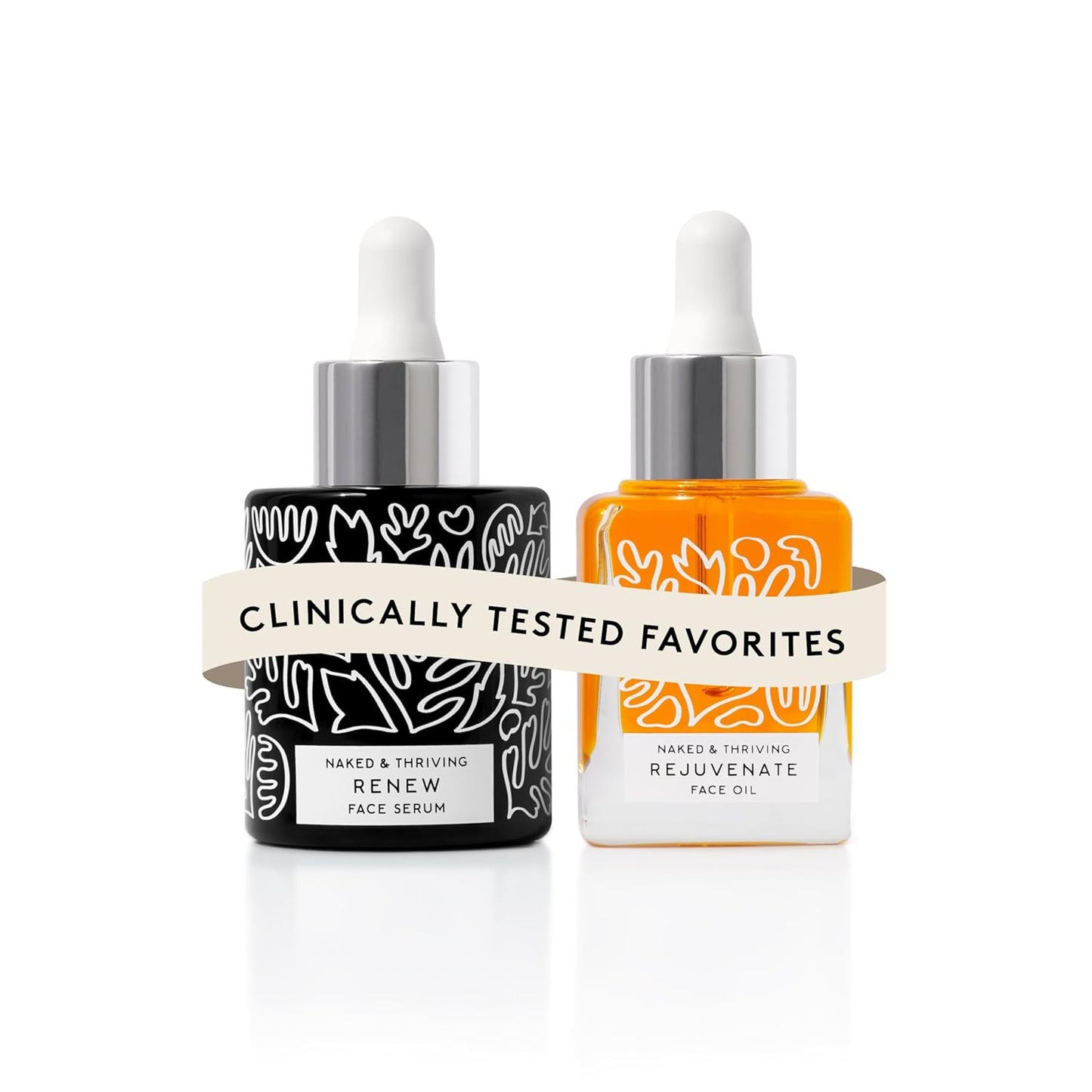 Naked & Thriving The Night Set | Renew Resurfacing Night Serum (30 mL) + Rejuvenate Restorative Face Oil (35 mL) with Hyaluronic Acid, Argan & Sea Buckthorn Oils and Fruit AHAs (Set of 2)