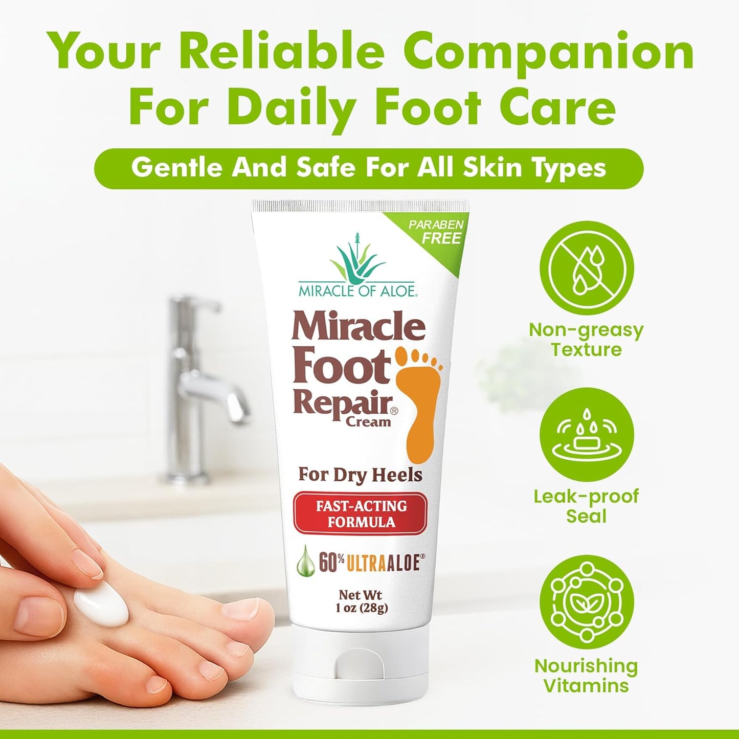 Miracle Foot Repair Cream (1 oz / 12 Pack) Repairs Dry Cracked Heels and Feet, 60% Pure Ultra Aloe Moisturizes, Softens, and Repairs