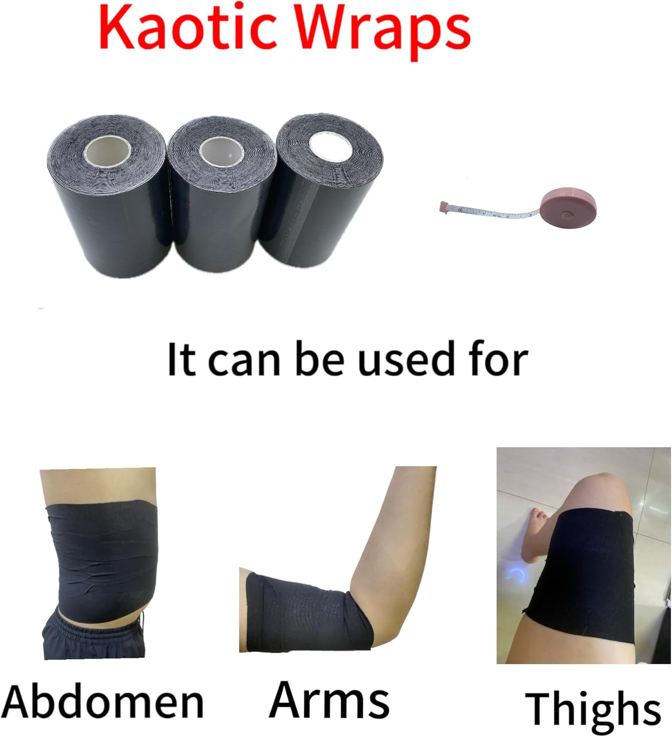 Body Stomach Compression Tape- Extra Wide Kaotic Tape for Body Shaping& Workout& Sweater Enhancer& Skin Protection (Black/10CM*5M) (3 Rolls)