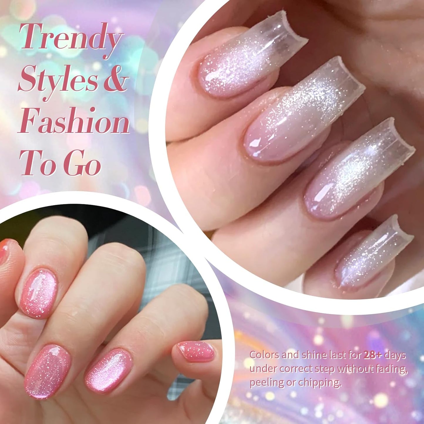 Born Pretty Magnetic Gel Nail Polish Pastel Cat Magnetic Eye Gel Polish Glitter Shimmer Auroras Magnetic Gel Nail Art Manicure Kit 6PCS