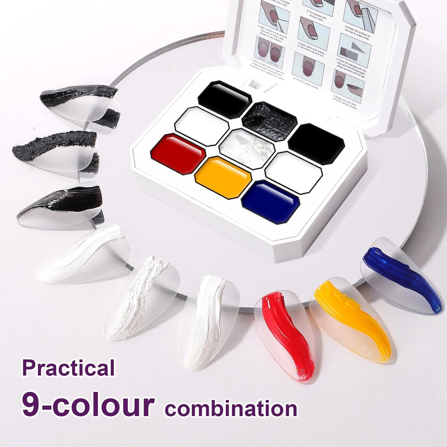 Gradient Painting Gel, 9 Colors Ombre Plaster, 3D Sculpting Gel Three Primary Colors Nail Polish for Pigment Pat Aura Nails French Manicure Palette SculptraHue Master Kit