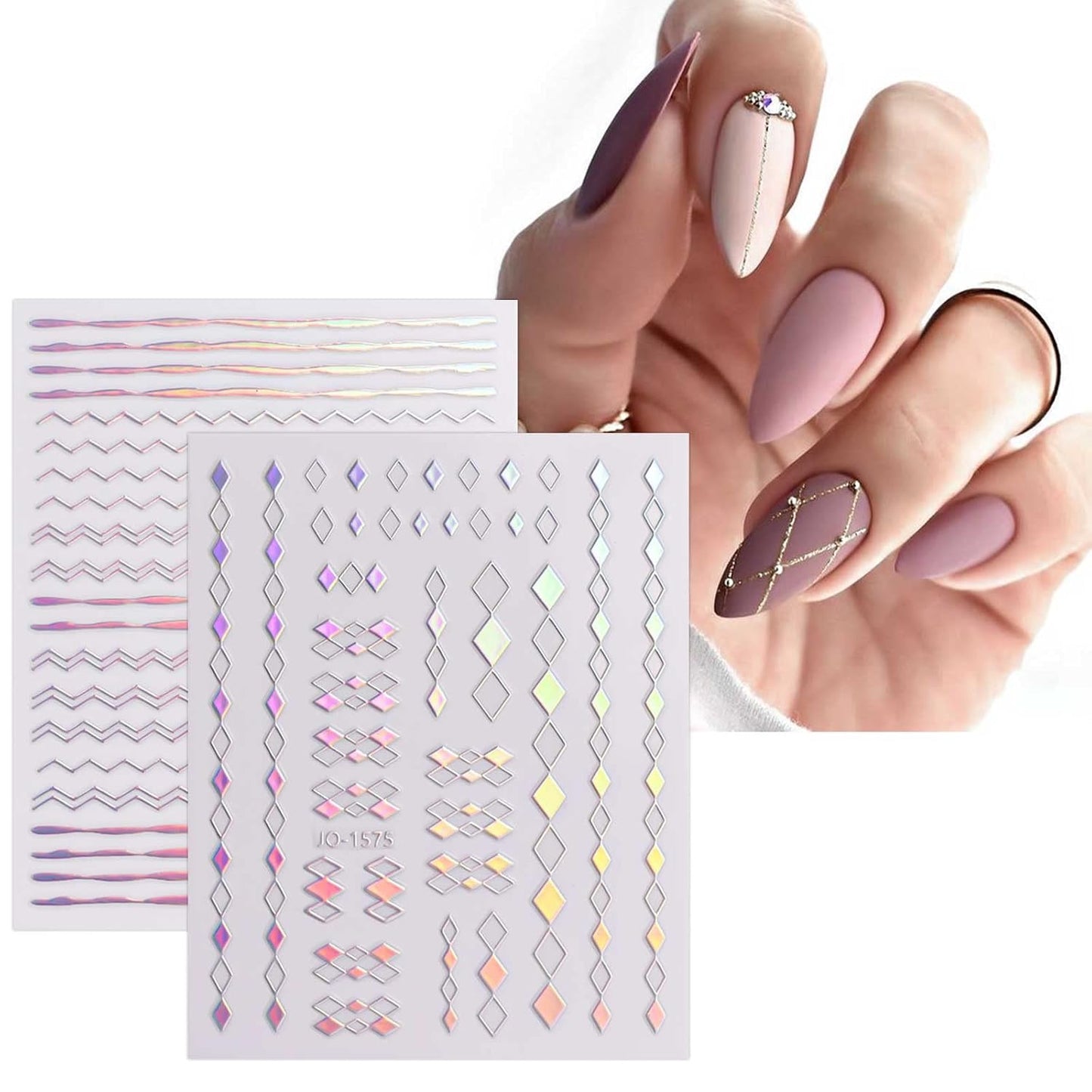 JMEOWIO 12 Sheets Aurora Nail Art Stickers Decals Self-Adhesive Pegatinas Uñas Glitter Holographic Nail Supplies Nail Art Design Decoration Accessories
