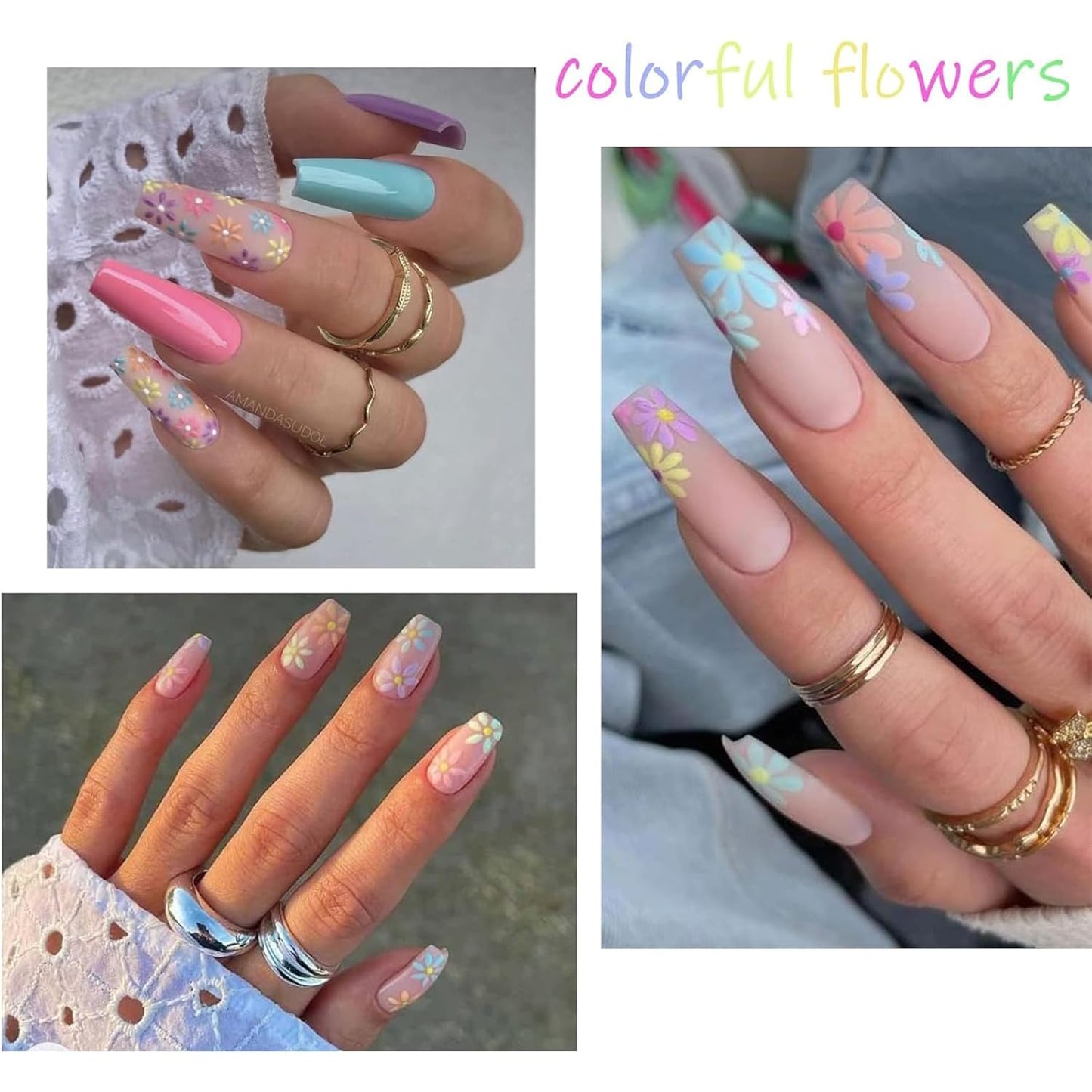 Flower Nail Art Stickers Decals 5D Embossed Nail Decals Spring Summer Daisy Nail Art Design Self-Adhesive Nail Supplies Accessories 3D Flower Nail Stickers for Women Nail DIY Decoration