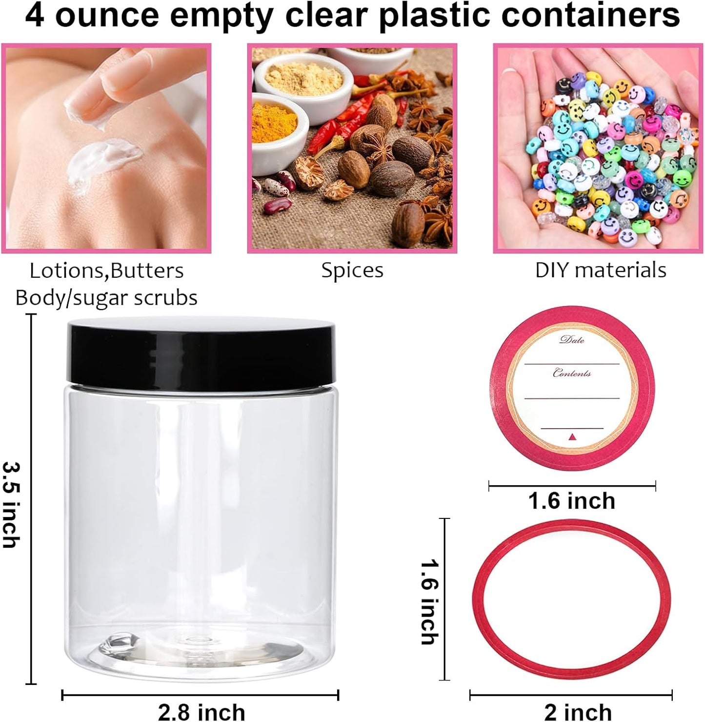 16 Pack 8oz Plastic Containers with Lids, Jars with Lids, Great for storing,lip balms, creams, ointments, cosmetics, samples