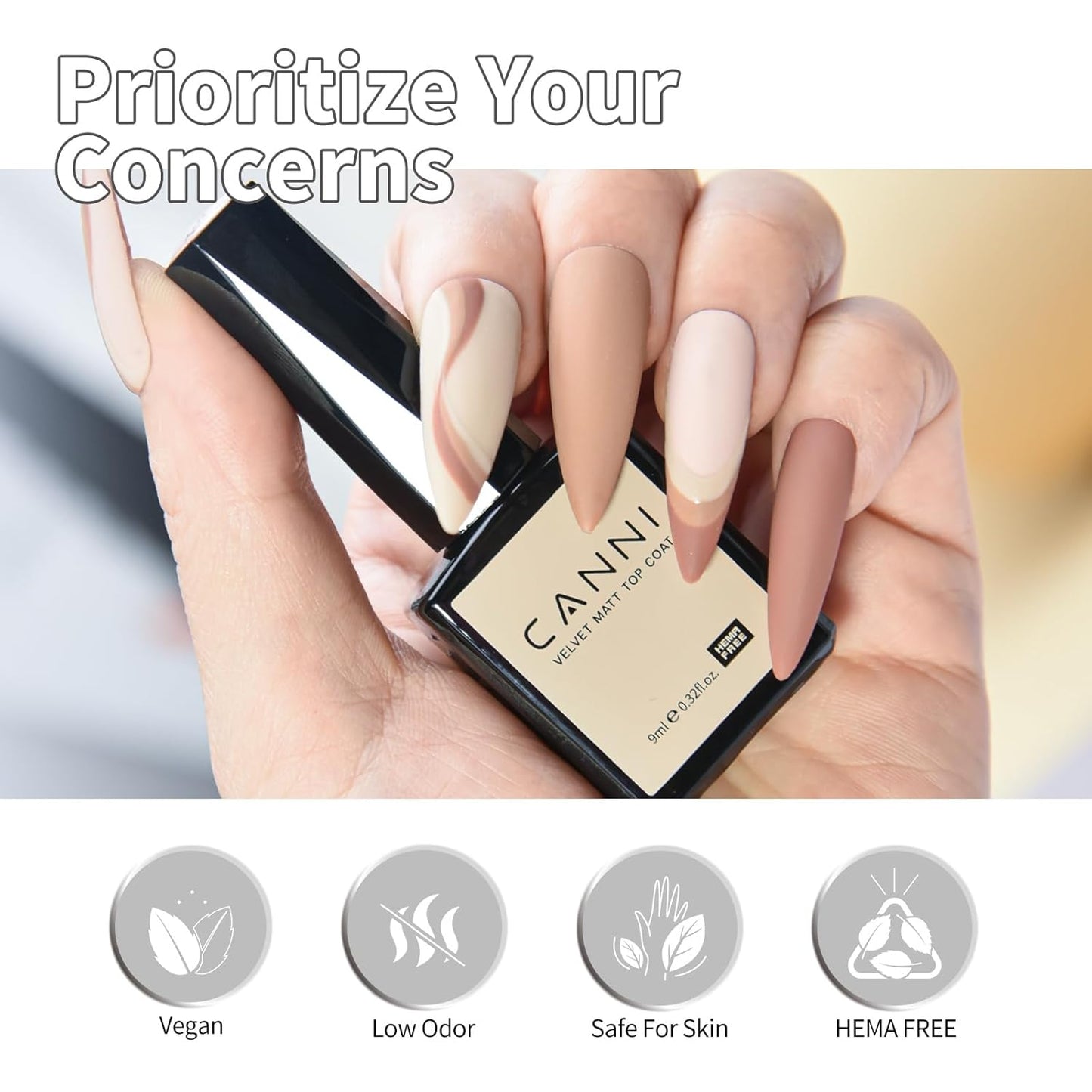 CANNI 2 Pcs No Wipe Matte Top Coat and Glossy Gel Top Coat Set- High Shiny Long Lasting Clear Gel Nail Polish Kit, Soak Off Nail Art Home and Professional Manicure