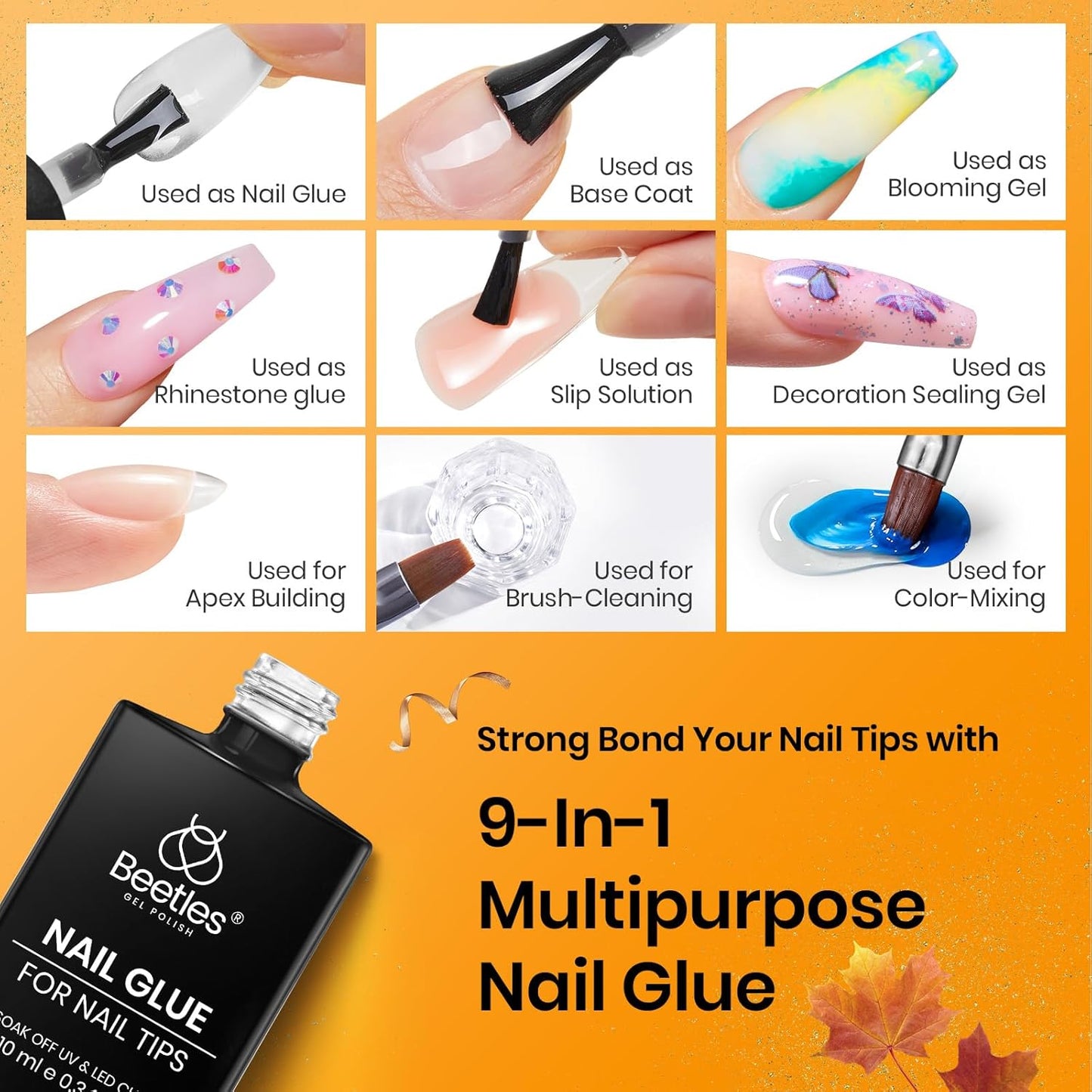 Beetles 9 In 1 Gel Nail Glue Nail Dehydrator Kit for Acrylic Nails Acid Free & Hema-Free Professional Dehydrator Prep for U V Gel Polish Long Lasting Led Lamp Required