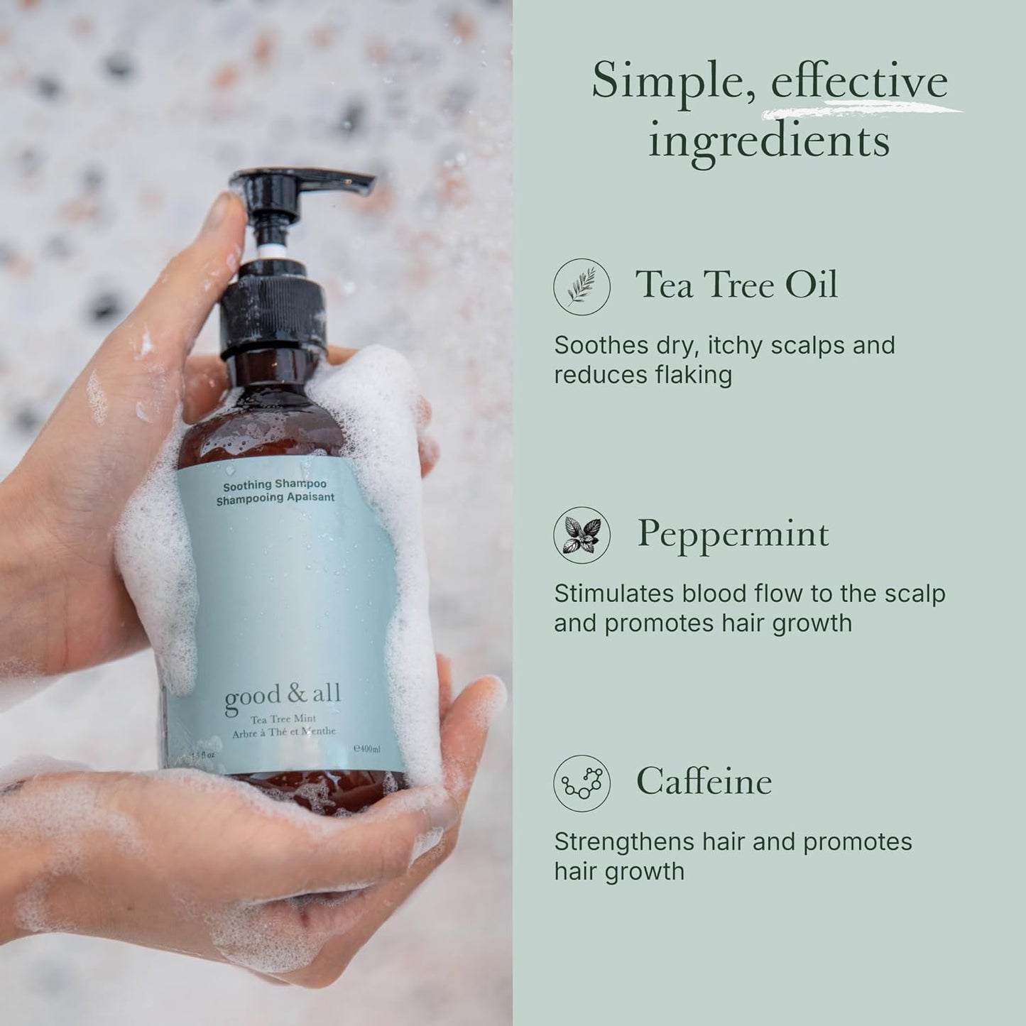 GOOD&ALL Tea Tree Shampoo for Dry Itchy Scalp with Peppermint - Sodium Lauryl Sulfate/Sulphate, Silicone, Paraben, Fragrance Free - 13.5 fl oz