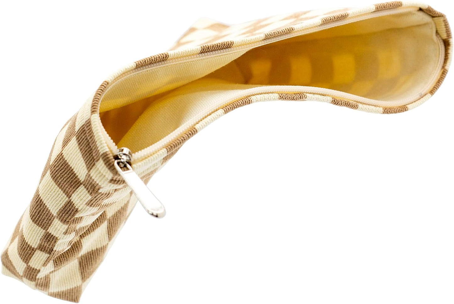 PAZIMIIK Makeup Bag Large Zipper Corduroy Make Up Pouch for Purse Travel Canvas Cosmetic Organizer for Women Brush Storage,Checkered Light Brown