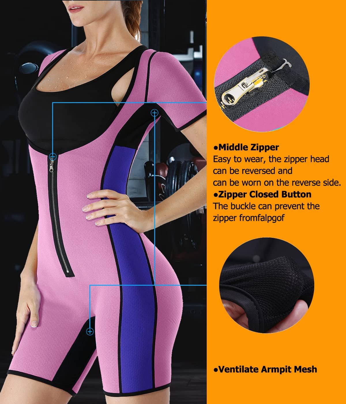 NonEcho Neoprene Sweat Sauna Suit Shaper for Women Slimming Full Body Shapewear Waist Trainer Workout Top with Sleeve