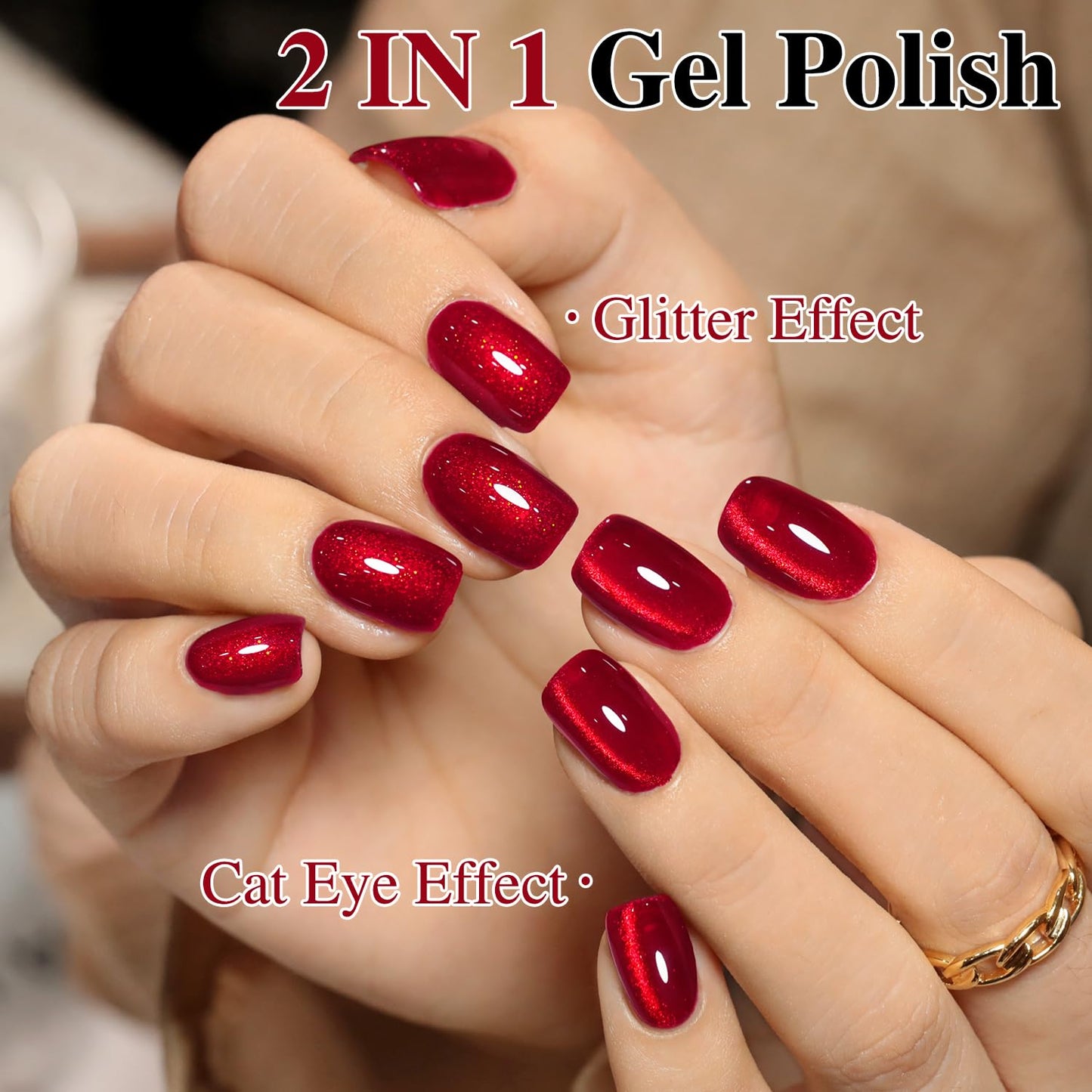 Double Rhythm Jelly Glass Cat Eye Gel Polish with Magnet 15ML Holographic Glitter Shimmer Translucent Sheer Color Magnetic Nail Polish Salon DIY at Home (Blood Red-MC1107)