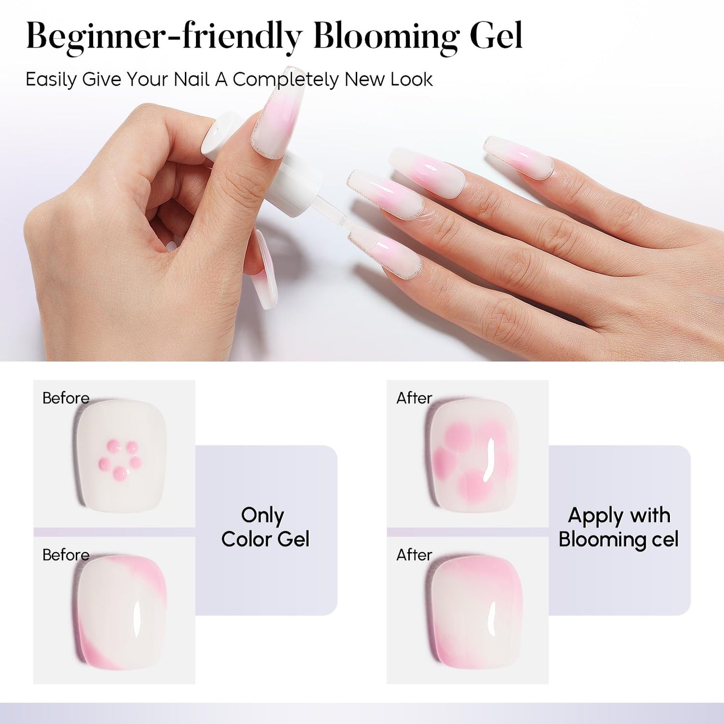 AIMEILI Gel Nail Polish Nail Glue Blooming Builder Rubber Base 4pcs, Cruelty Free, Vegan, U V LED Nail Art