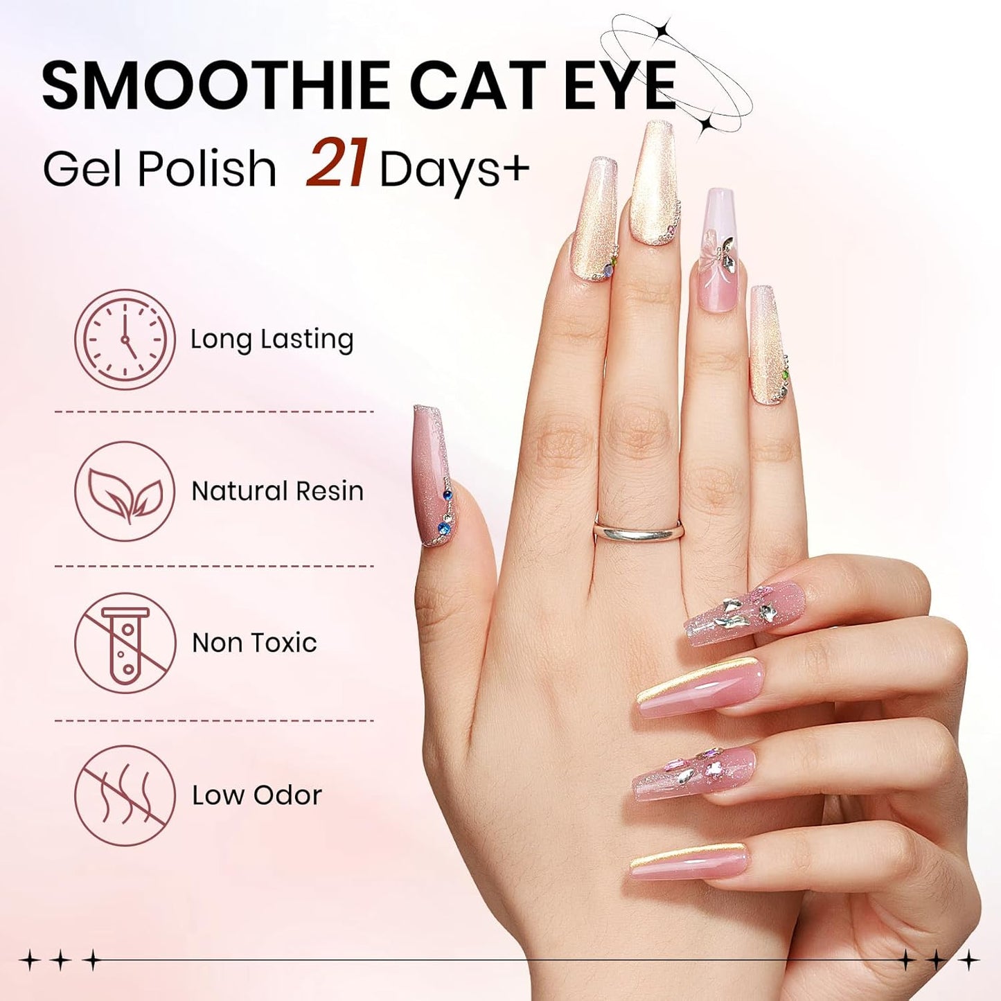 Pink Cat Eye Gel Nail Polish,Magnetic Glitter Cateye Gel Polish Holographic Shimmer Gel Polish Cat Eye Effect with Magnet Soak Off U V Gel Salon DIY at Home, 0.5 OZ