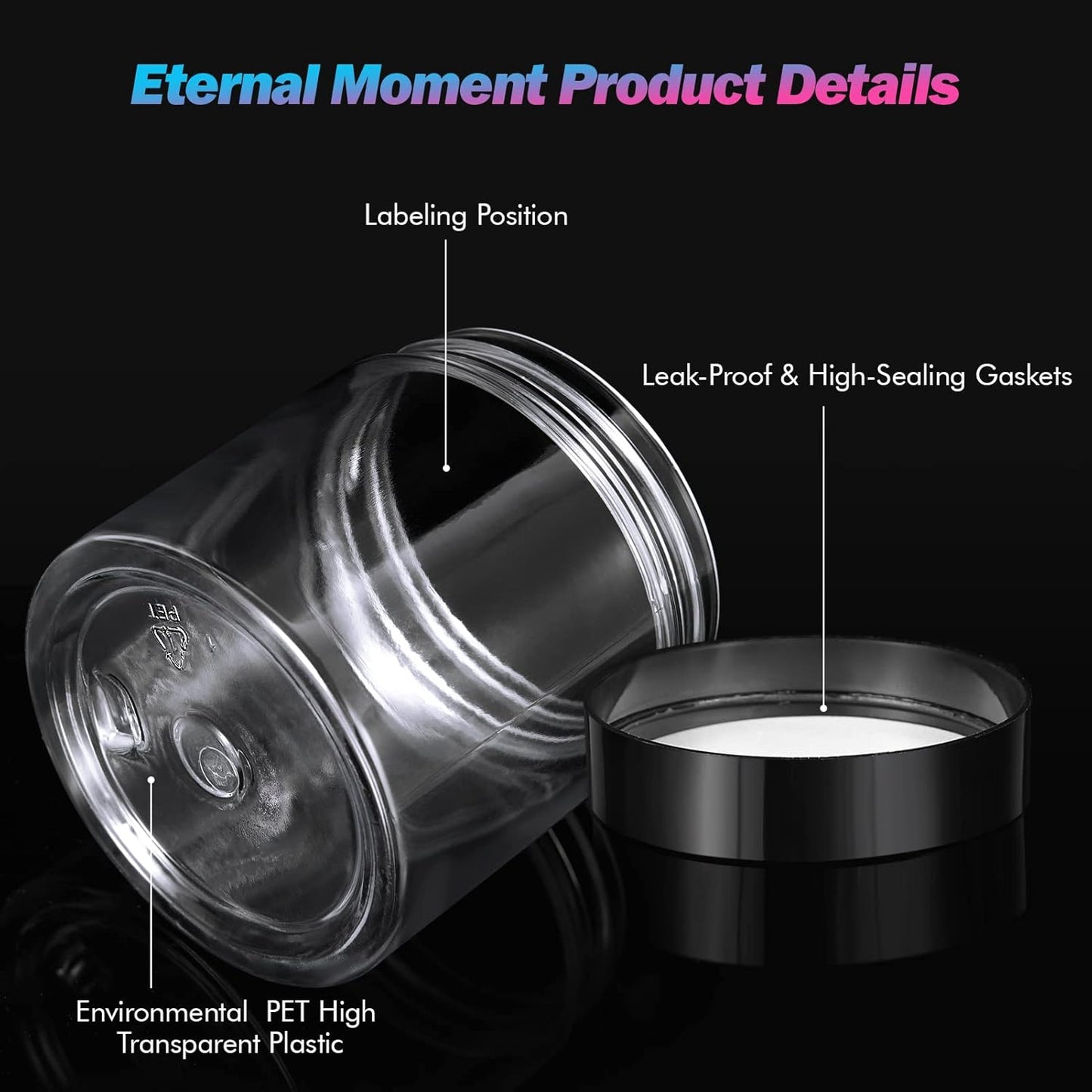  ﻿ Eternal Moment 36 Pack 4 OZ Plastic Jars Round Clear Cosmetic Container Jars with Lids, Perfect for Lotion, Cream, Ointments, Makeup, Eye Shadow, Rhinestone, Samples, Pot, Travel Storage