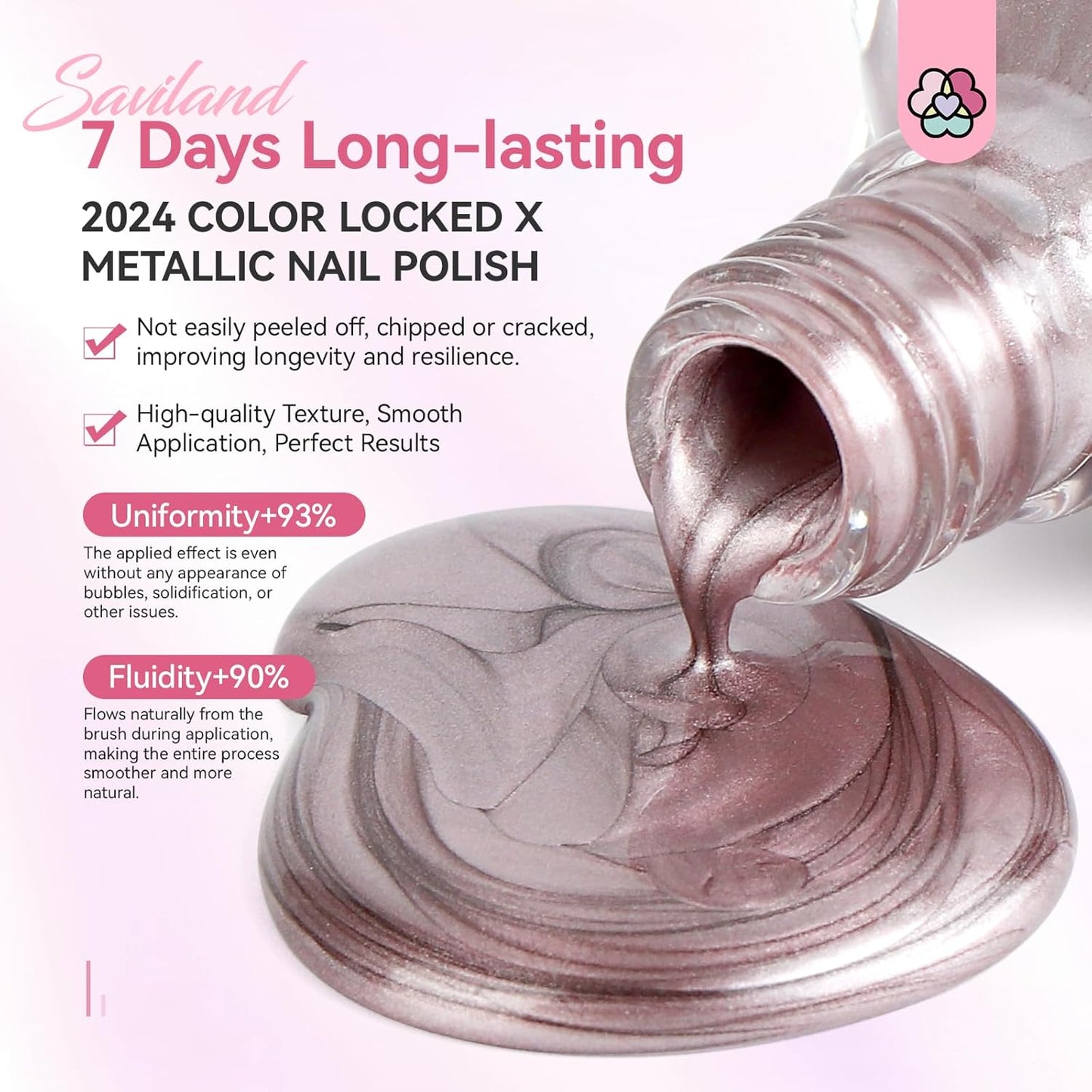 SAVILAND Metallic Nail Polish Rose Glod: Quick Dry Mirror Pink Nail Polish Regular Chrome Fingernail Polish Easy To Use & Remove No Curing Needed Bulk Nail Lacquer for Toes Nail Art DIY Home 0.34 oz