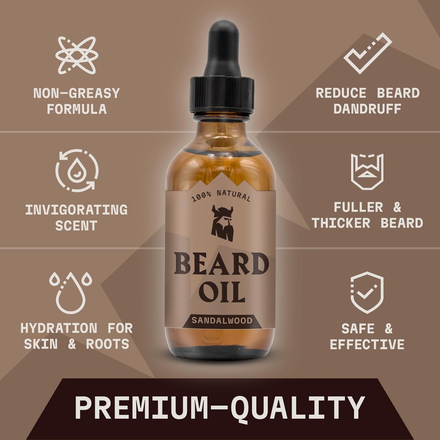 Striking Viking Sandalwood Beard Oil for Men - 2 Fl Oz, Sandalwood Scent - Natural Hydrating & Softening Beard Care with Argan, Jojoba, Almond & Tea Tree - Non-Greasy, Fast-Absorbing Formula