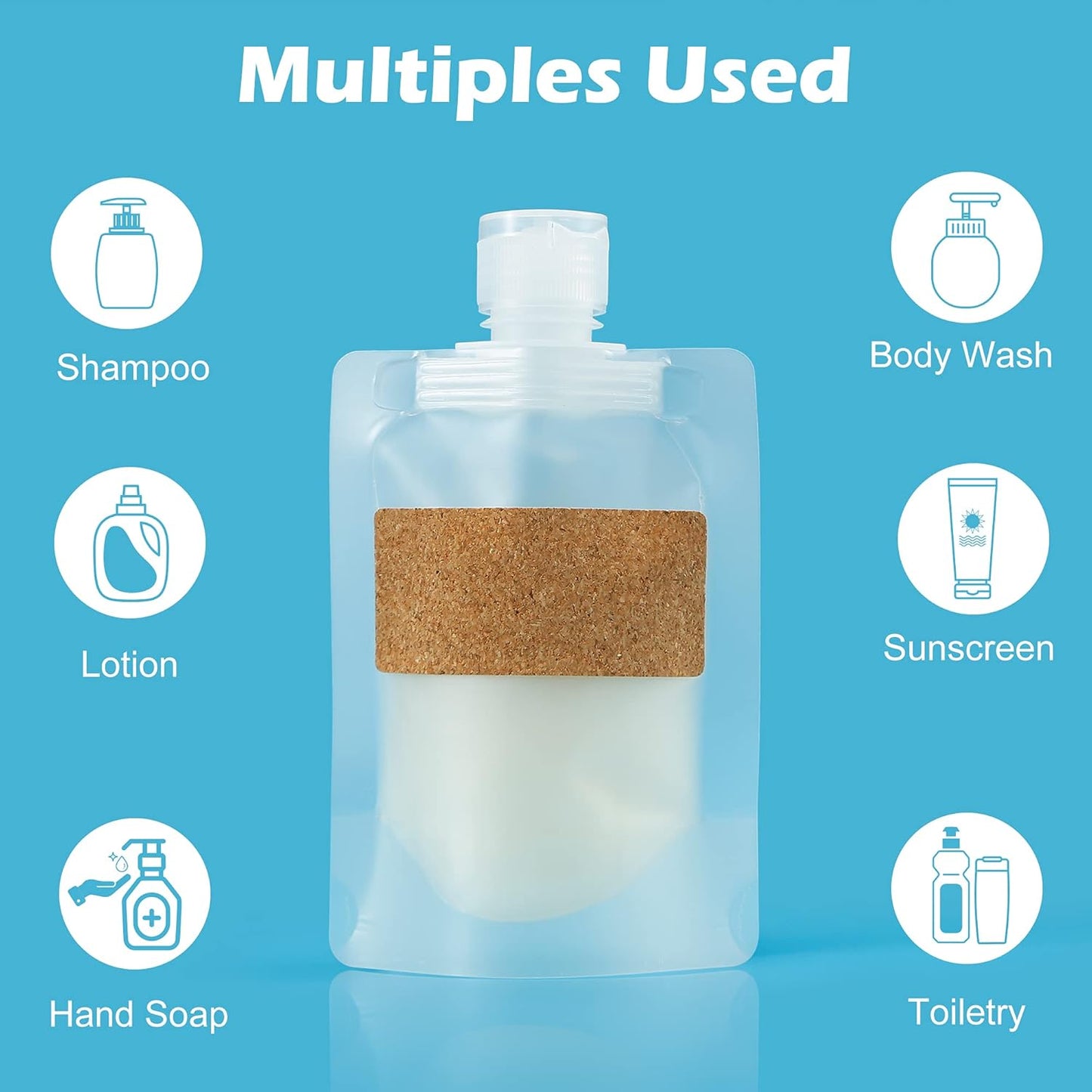 TailaiMei 12 Pieces Travel Pouches for Toiletries, TSA Approved Portable Travel Size, Refillable Stand Up Pouch for Shampoo/Conditioner/Lotion (1.7 &3.4 oz)