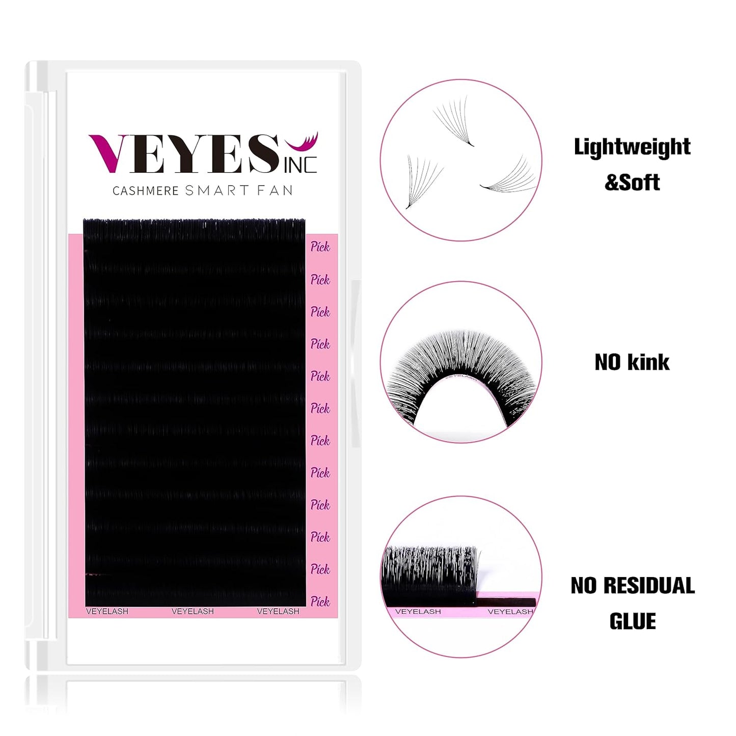 VEYES INC Cashmere Smart Fan Lash Extensions 0.03 0.05 0.07 C/CC/D Curl 8-20mm Mixed & Single Length, Super Matte Black Volume Lashes, Professional Supplies for Lash Techs (0.03 D 13mm)