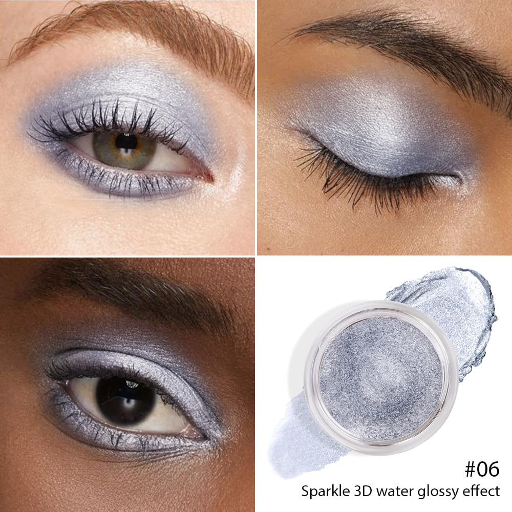 Cream Glitter Grey Blue Shimmer Metallic Eyeshadow Palette Makeup, Natural Single Mini Instant Holographic Eyeshadow For Women, Sombras Crema Para Ojos, Talc, Paraben & Cruelty Free