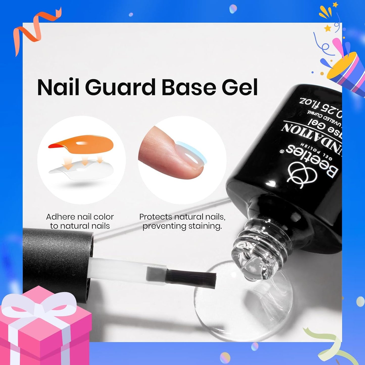 Beetles 2Pcs No Wipe Gel Top Coat and Base Coat Set, High Gloss Clear Long Lasting Base and Top Coat, Soak Off Nail Art DIY at Home