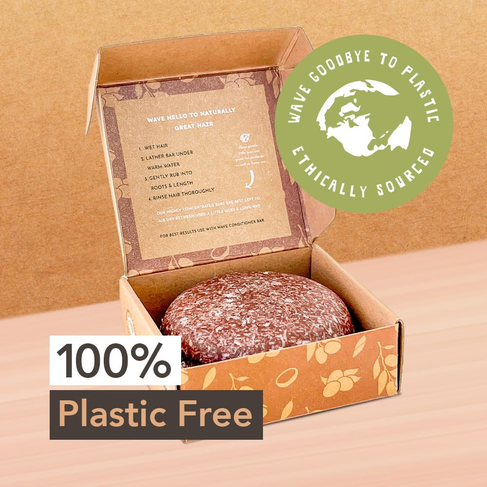 Wave Argan Oil Shampoo Bar - Moisturizing & Handmade Vegan Bar for Shiny Hair, Natural, Organic & Non-GMO Shampoo for Women & Men, 2.3 oz, Long-Lasting (80-120 Uses)