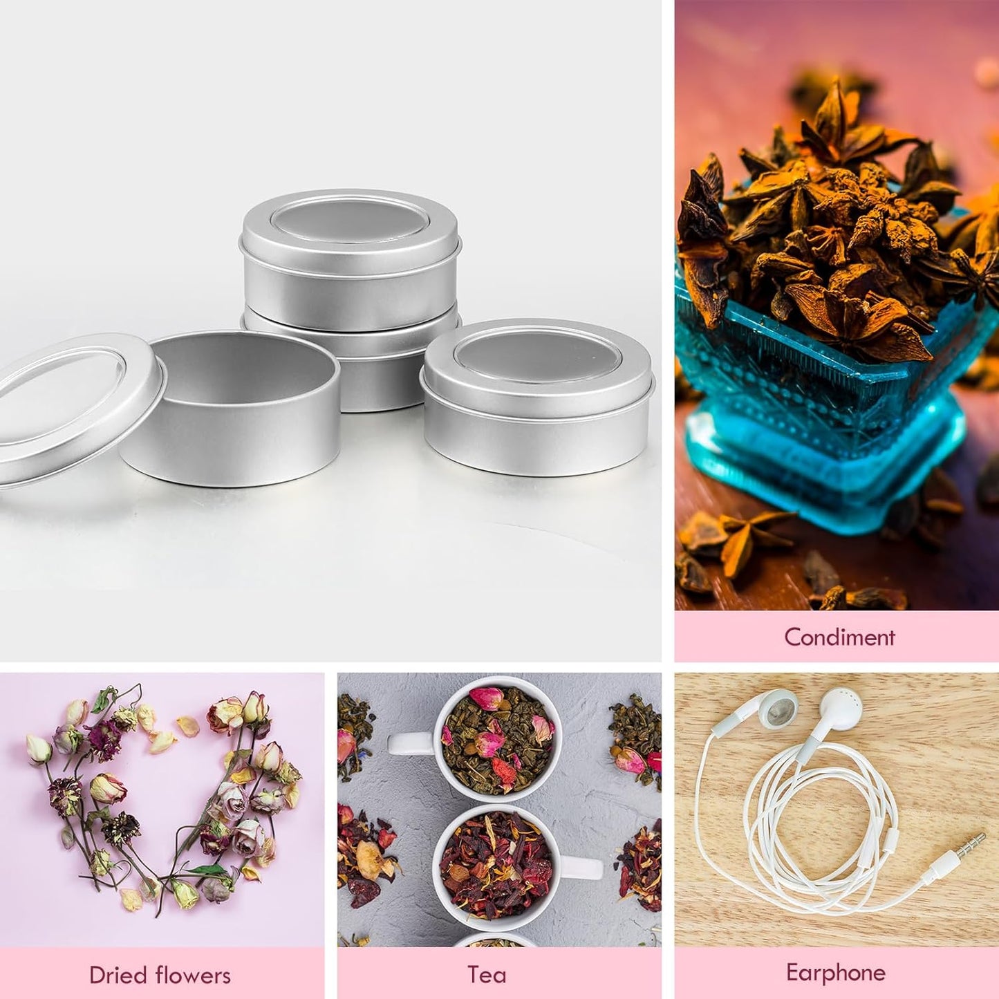 TecUnite 200 Pack 2 Ounce Metal Tin Cans Round Empty Container Salve Tins with Clear Lid for Kitchen, Office, Candles, Candies