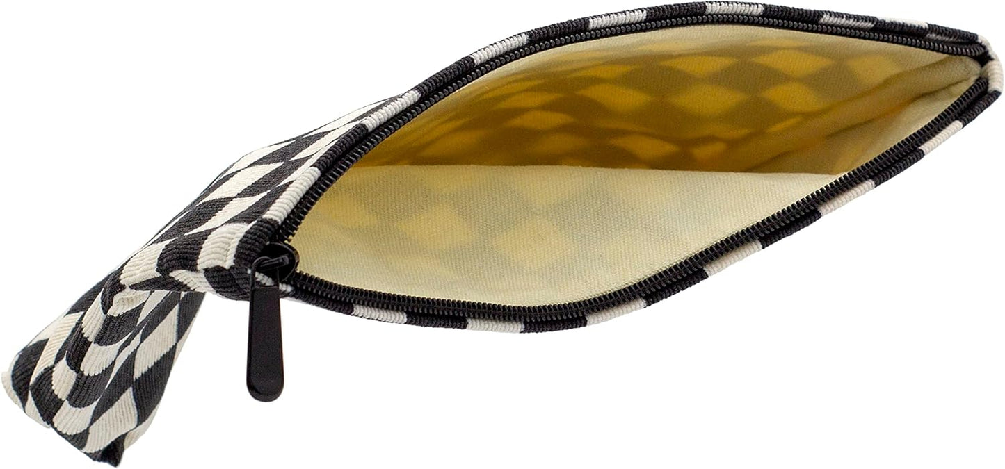 PAZIMIIK Makeup Bag Large Zipper Corduroy Make Up Pouch for Purse Travel Canvas Cosmetic Organizer for Women Brush Storage,Checkered Black