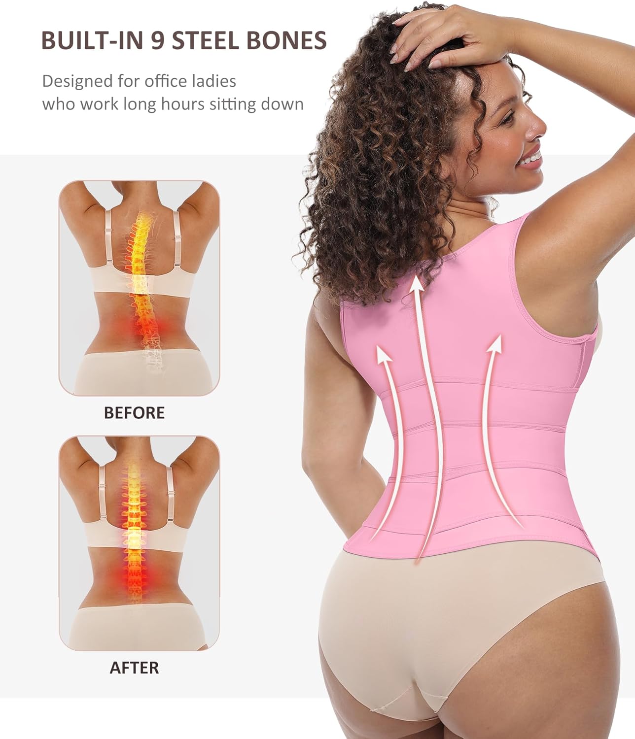 FeelinGirl Waist Trainer for Women Latex Waist Trainers Vest Plus Size Waist Cincher Corset 3 Belts Hooks Steel Bones