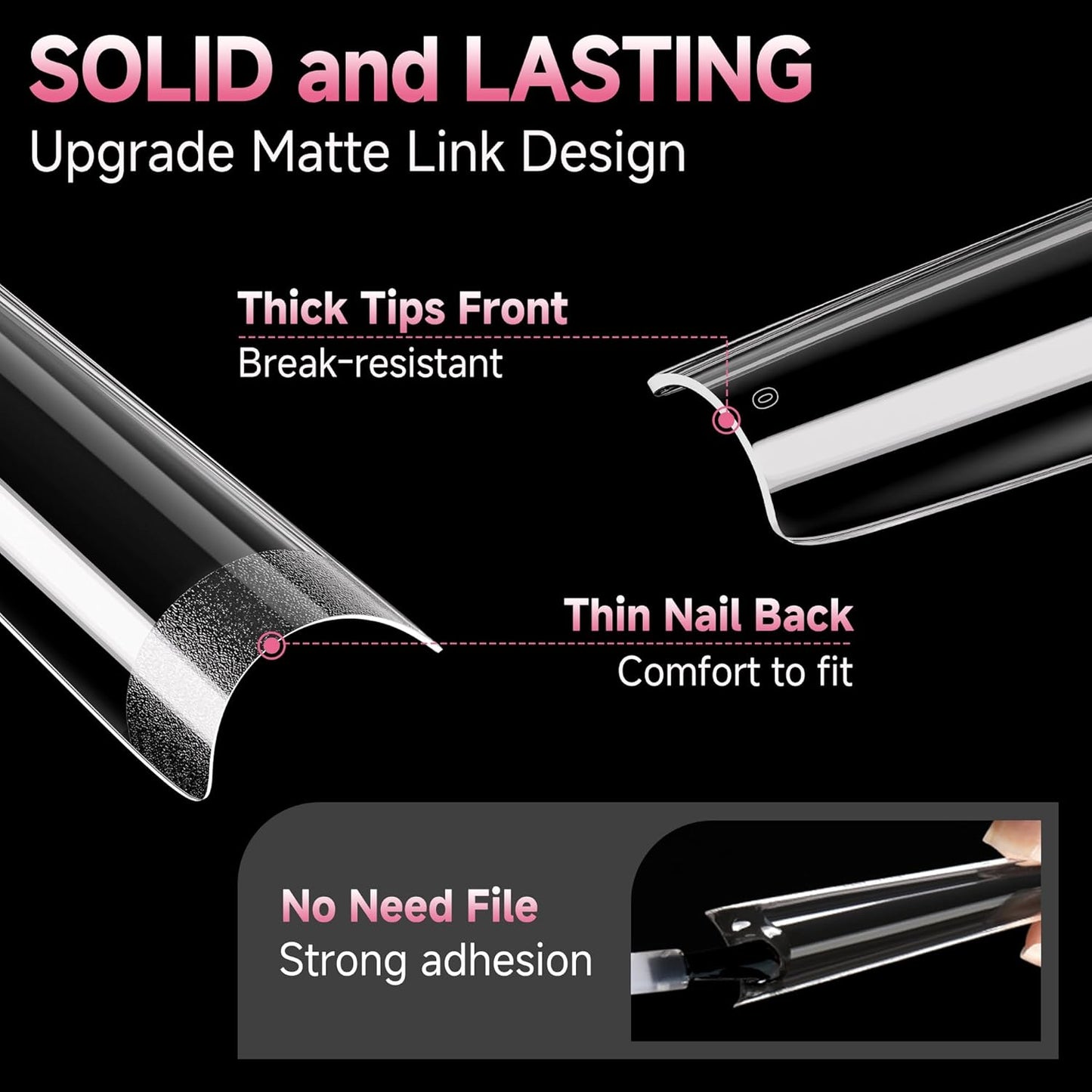 UNA GELLA Extra Long Coffin Nail Tips No C Curve 504PCS XXL Coffin Nails Half Cover Long Coffins Gel Nails Tips Clear Fake False Nails Long Gel Extensions for Nail Art Salon Home DIY No Need File