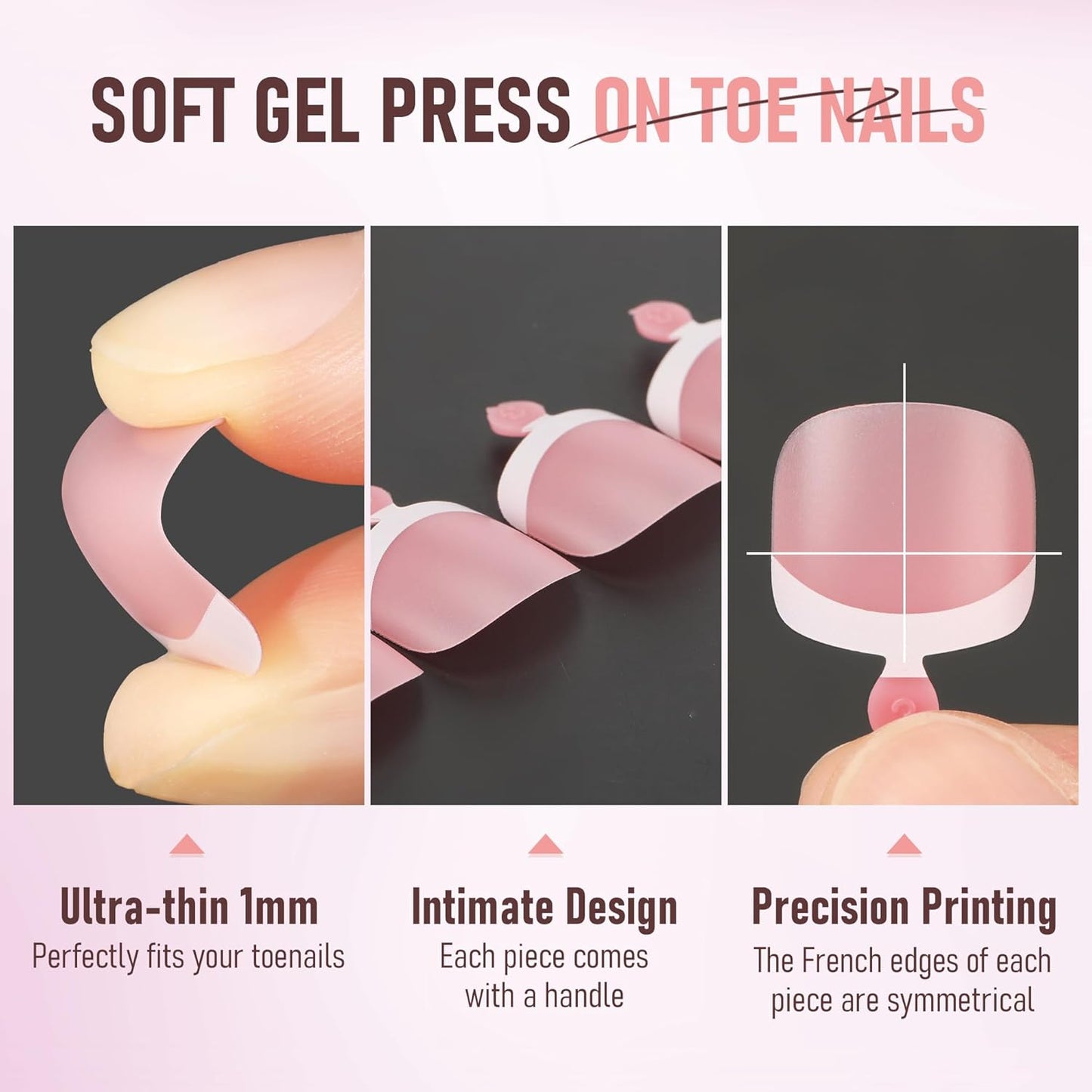 UNA GELLA French Toe Nail Press Ons 312pcs Peach Pink Full Cover Toe Nail Tips Press On Nails Soft Gel Fake Toe Nails Tips Gel Toe Nail Tips Fake Acrylic Toenails for Nail Extensions 12 Sizes