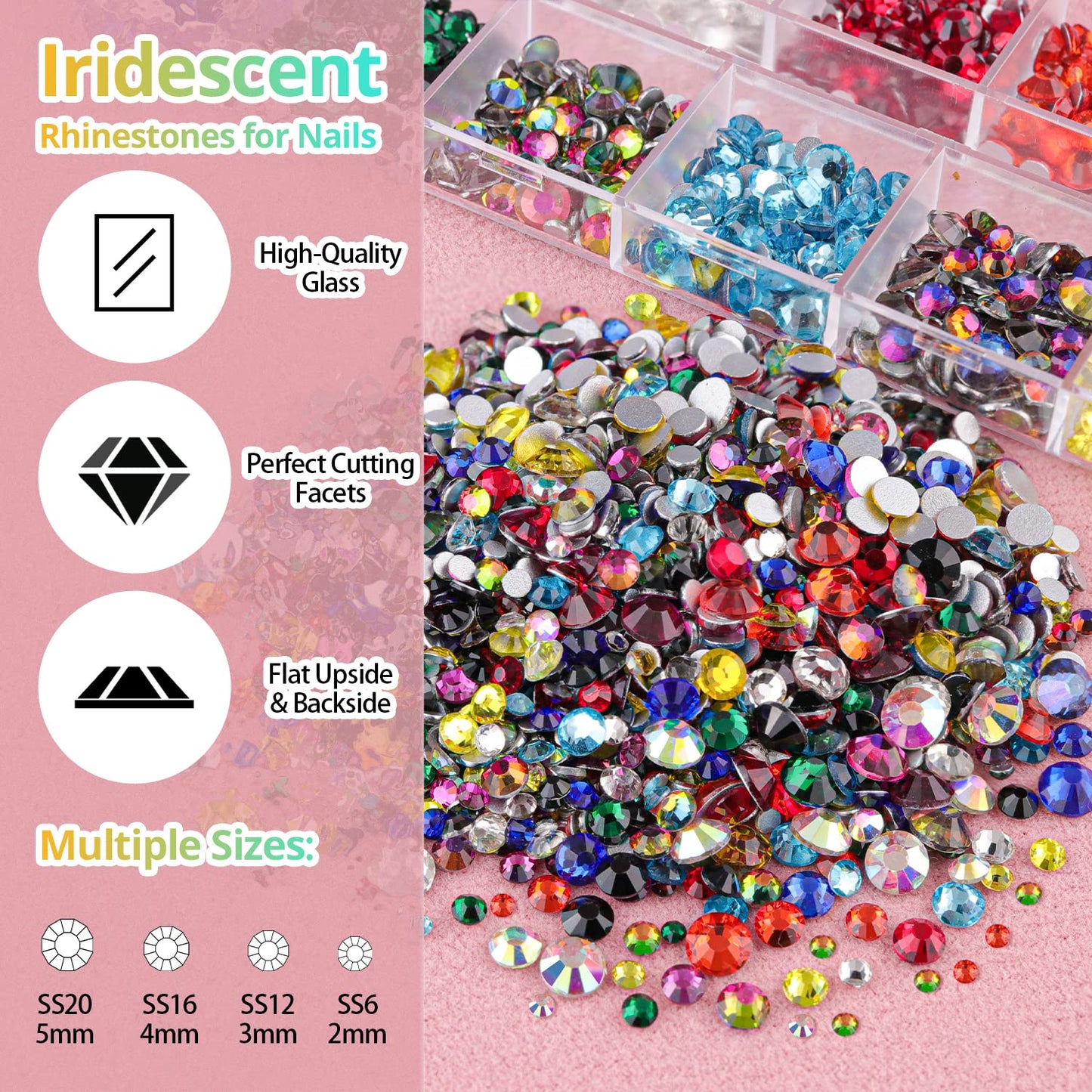 Colorful Flatback Face Gems and White AB Pearls for Makeup with Quick Dry Glue, Half Round Pearls Nail Art Rhinestones Glass Crystal Beads for Make-up Deco with Pickup Pencil + Tweezer