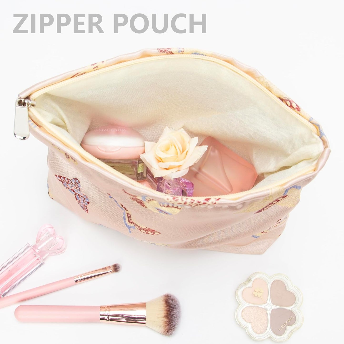 Makeup Bag Large Cotton Zipper Pouch for Purse Travel Canvas Make Up Organizer for Women Cosmetic,Butterfly Pink