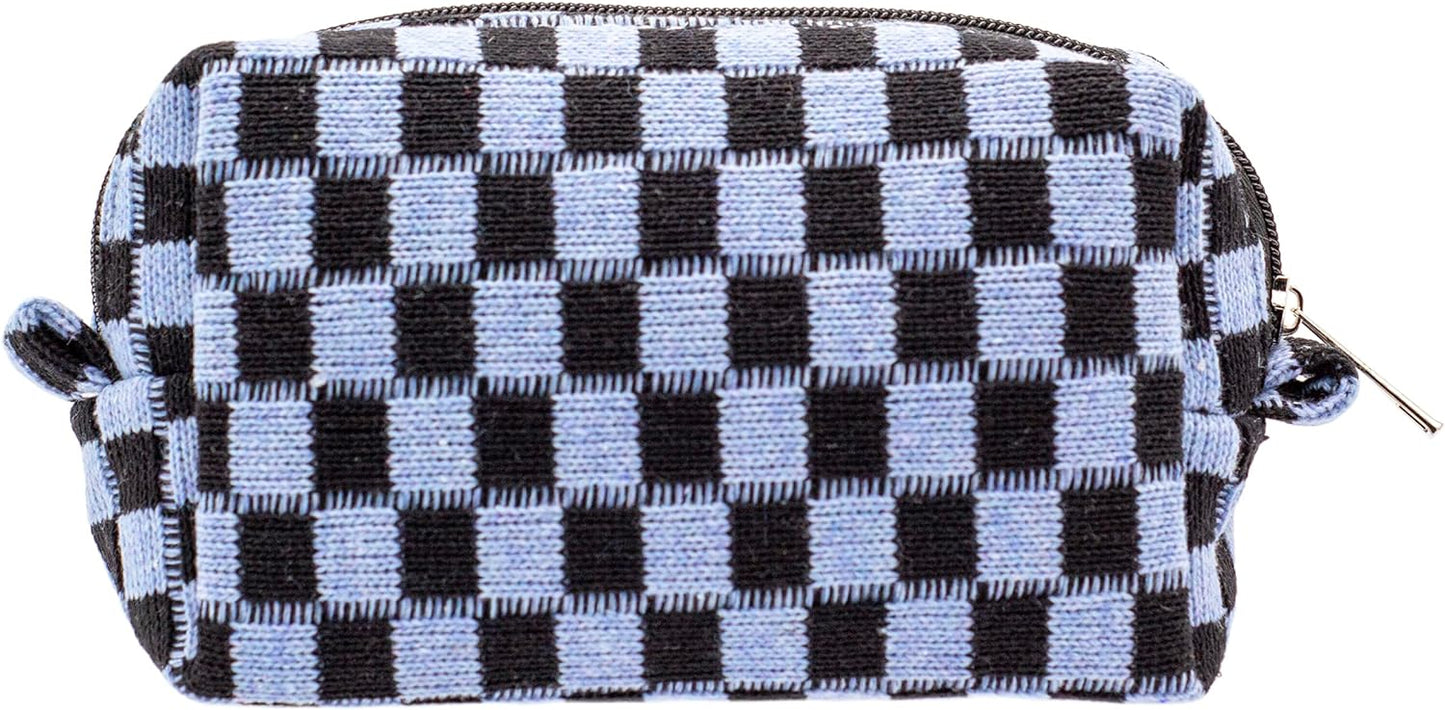 PAZIMIIK Checkered Makeup Bag for Purse Portable Zipper Make Up Pouch Small Cosmetic Case for Travel Accessories (Blue Black)