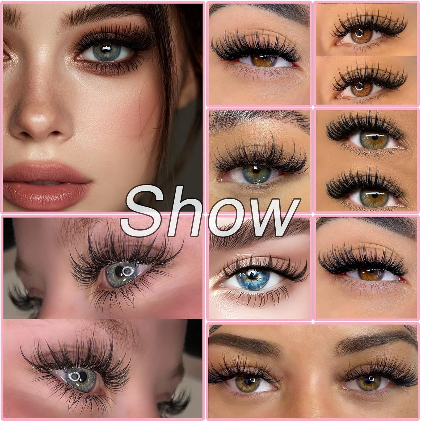 Lash Clusters Kit, Eyelash Clusters Individual Lash Extension Kit 480 Pcs D Curl Flufffy Wispy False Eyelashes Extensions Thin Band with Bond Seal Tweezers Brush Remover (60D+80D Kit 9-16mm)