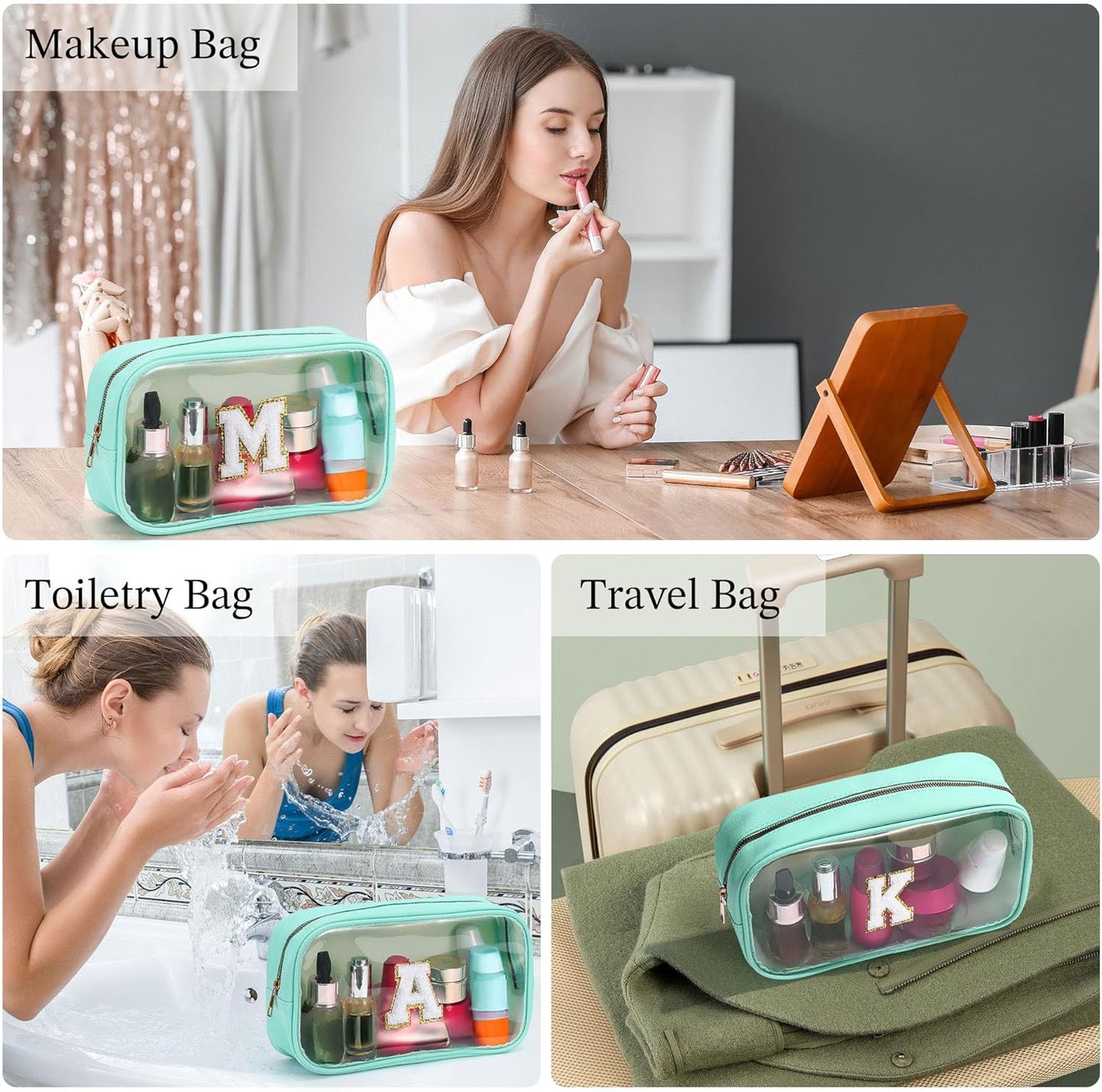 YOOLIFE Initial Travel Toiletry Bag, Clear Makeup Bag Preppy Cosmetic Bags Organizer Clear Makeup Bags With Zipper Teen Girlfriend Teacher Mom Birthday Daughter Gifts 11 Year Old Girl Gifts Blue Z