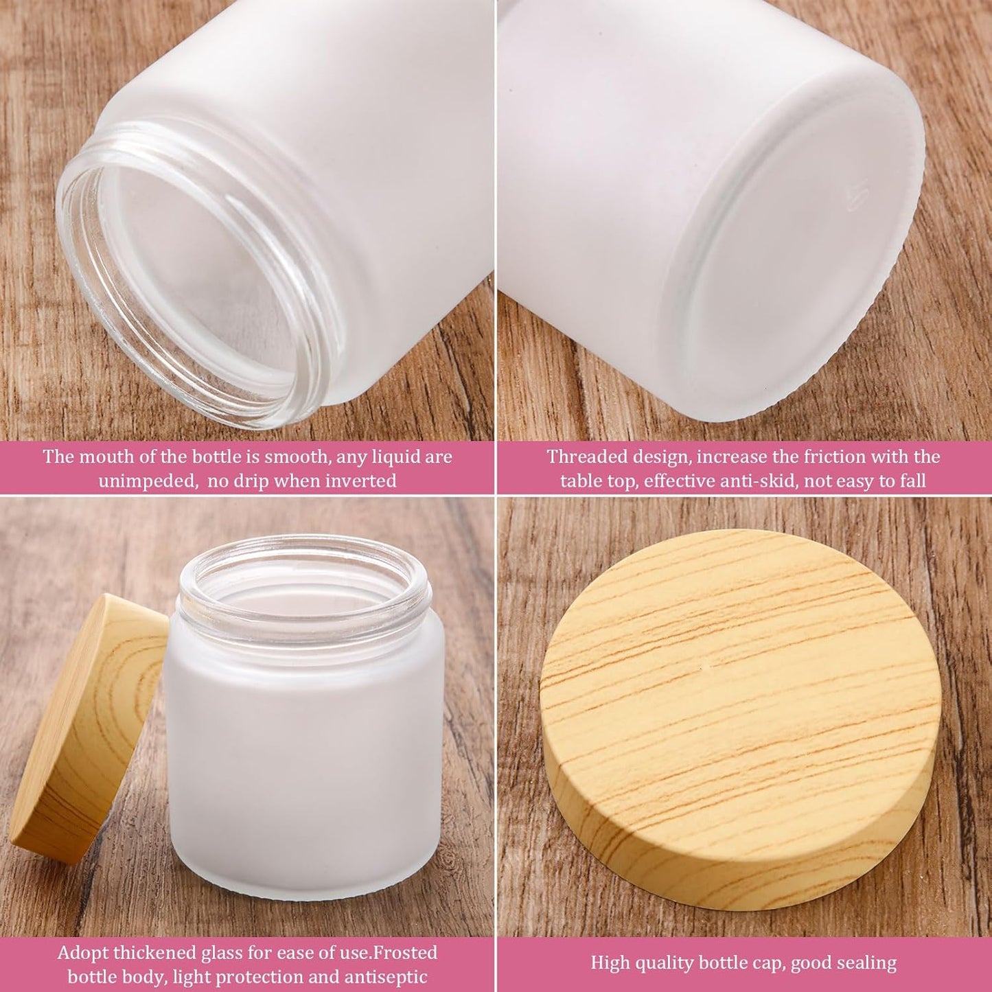 Geiserailie 10 Pieces Glass Cosmetic Containers Empty Sample Jars with Leak Proof Lids Makeup Sample Containers for Lotion Cream Cosmetic (100 Gram)