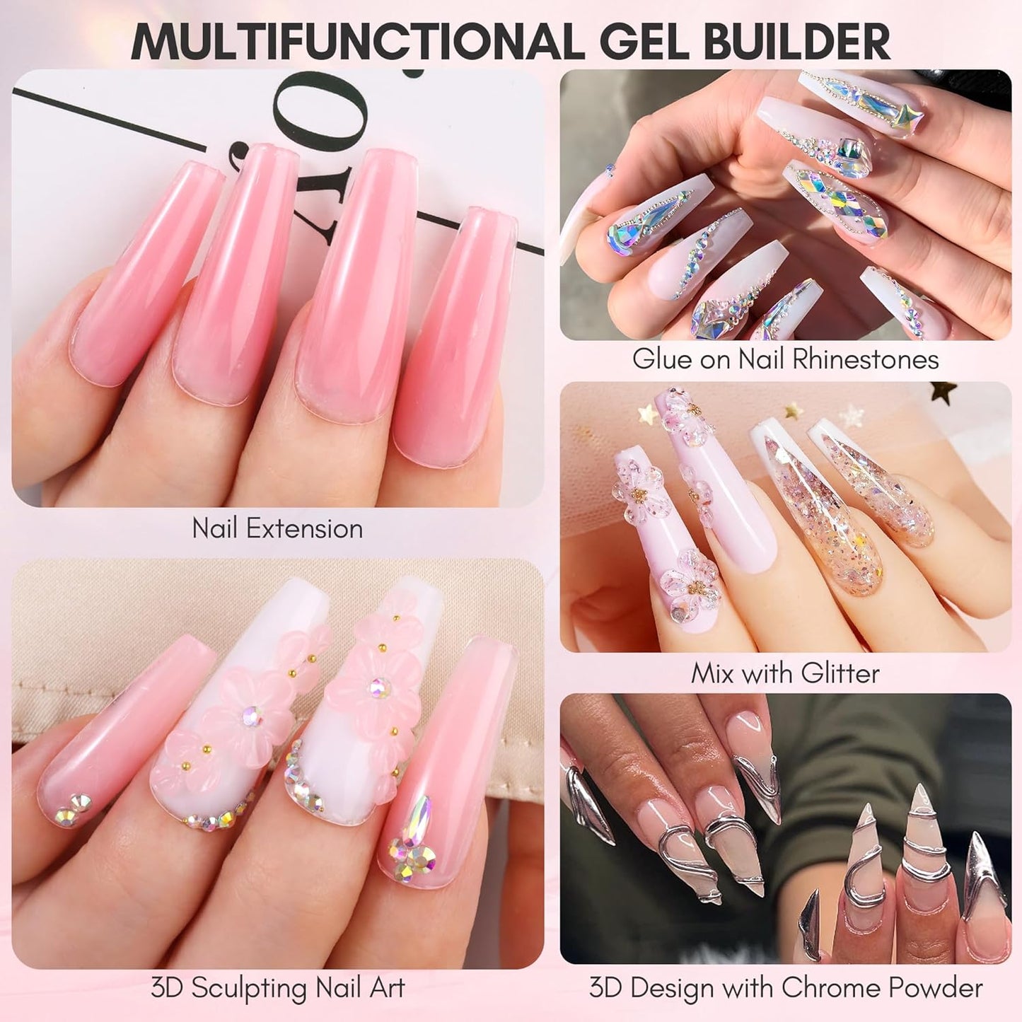 Makartt 3D Nail Gel Art: 3D Sculpting Gel Carving DIY Manicure,Solid Gels Builder for Nails Starter Kit, Clear Nude Pink 4 Colors for Extension, Molding Hard Gels with Silicone Molds Sculpture Brush