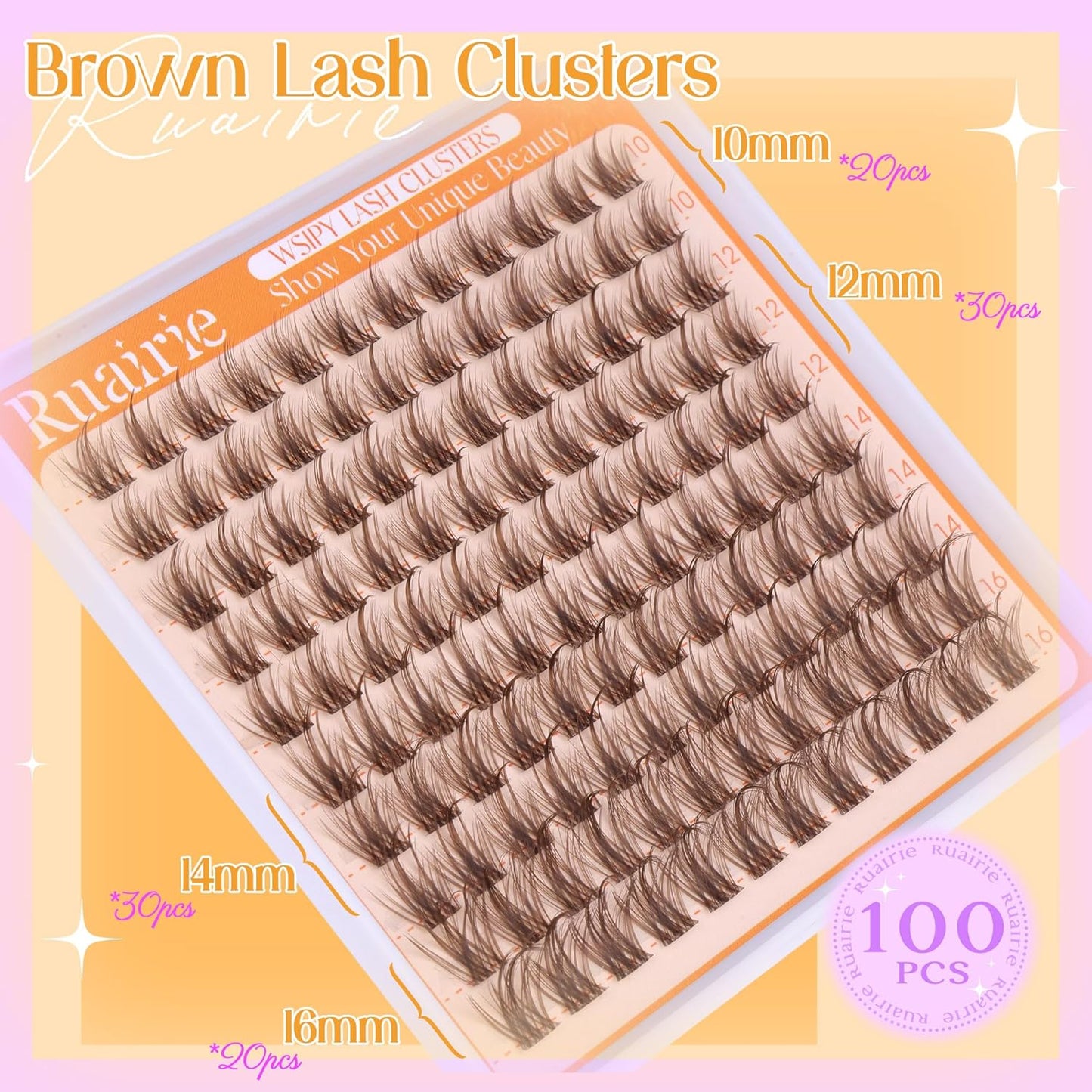 Brown Lash Clusters Natural Eyelash Clusters Manga Lashes Clusters Wispy Lashes Extensions with Invisible Band 3D C Curly Cluster Eyelash Extensions 10-16mm DIY Individual Lashes by Ruairie