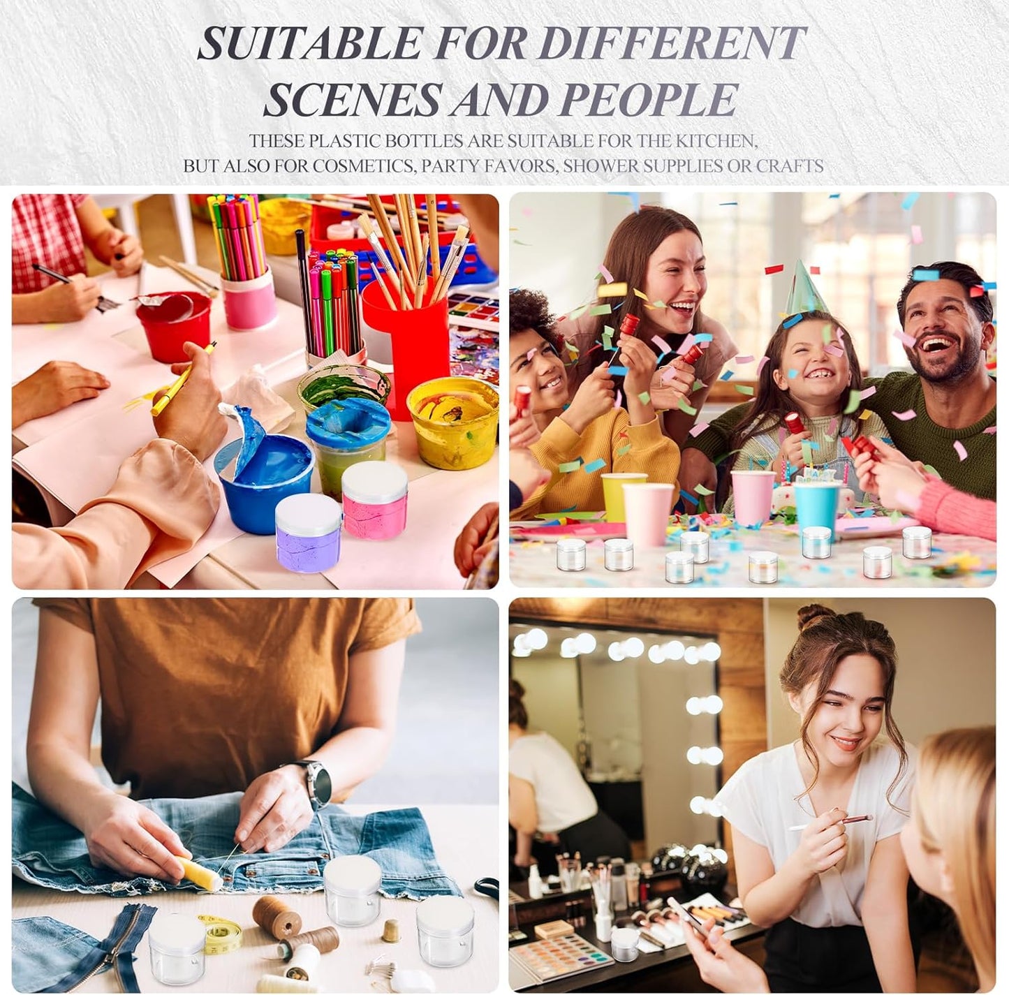 SATINIOR 36 Pieces 2 oz Plastic Jars with Lids Wide Mouth Airtight Reusable Container Acrylic Cosmetic Small Jars for Lotions Ointments Travel Toiletries Creams Make up Storage(Clear)