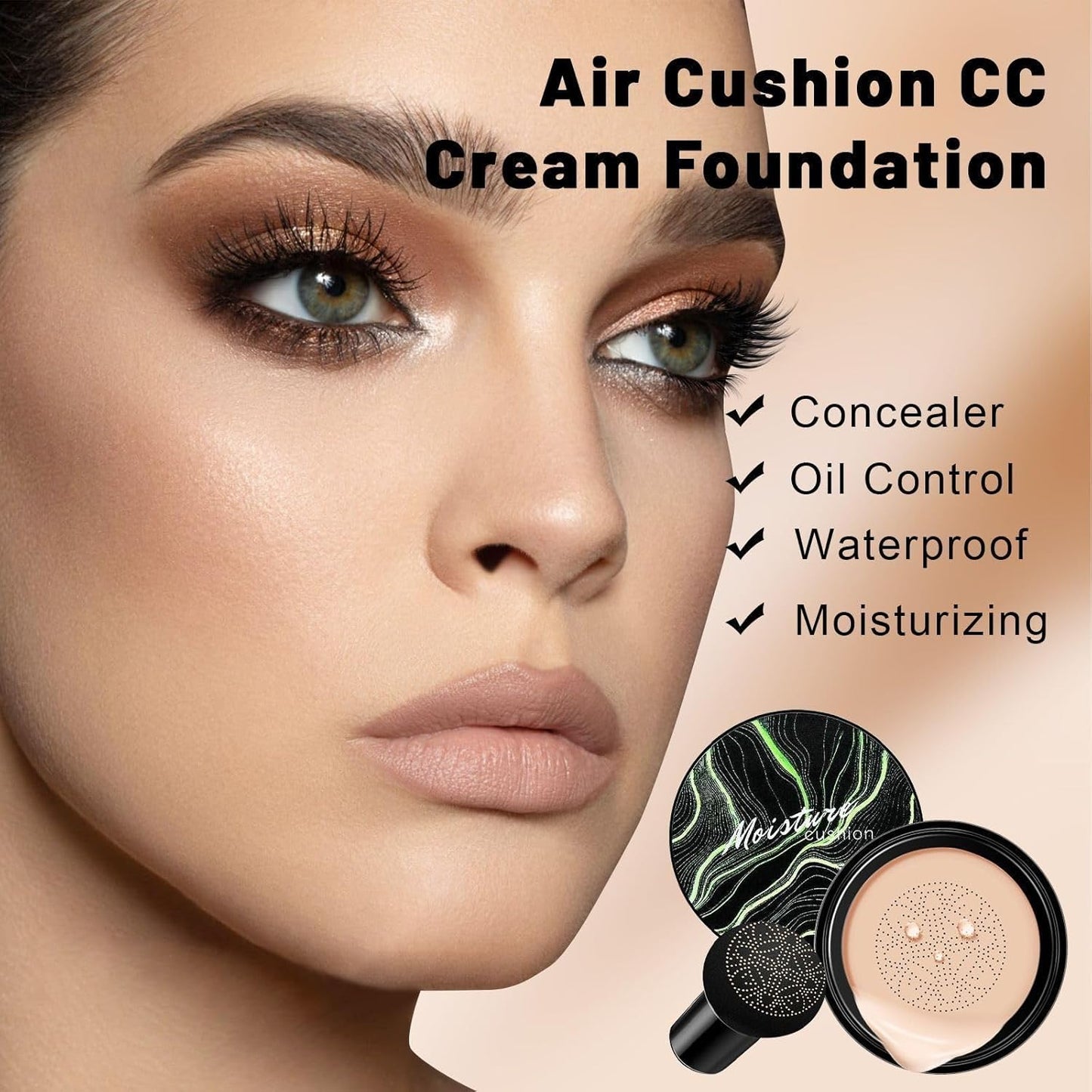 Mushroom Head Air Cushion CC Cream - BB Cream Face Makeup for Mature Skin, Moisturizing Cover Balm Foundation & Long-Lasting Color Correcting Concealer, Even Skin Tone for All Skin Types