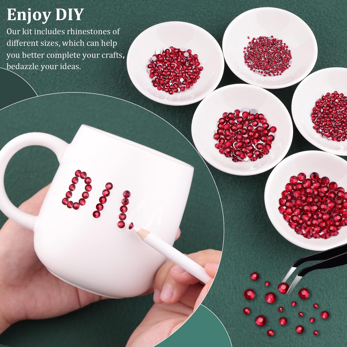 Resin Rhinestones for Crafting with B7000 Jewelry Glue, 2 Boxes Dark Red Flatback Crystals with 3Pcs 10ml Glue for Bedazzling Crafts DIY Nail Art Makeup, Gems for Clothing Shoes