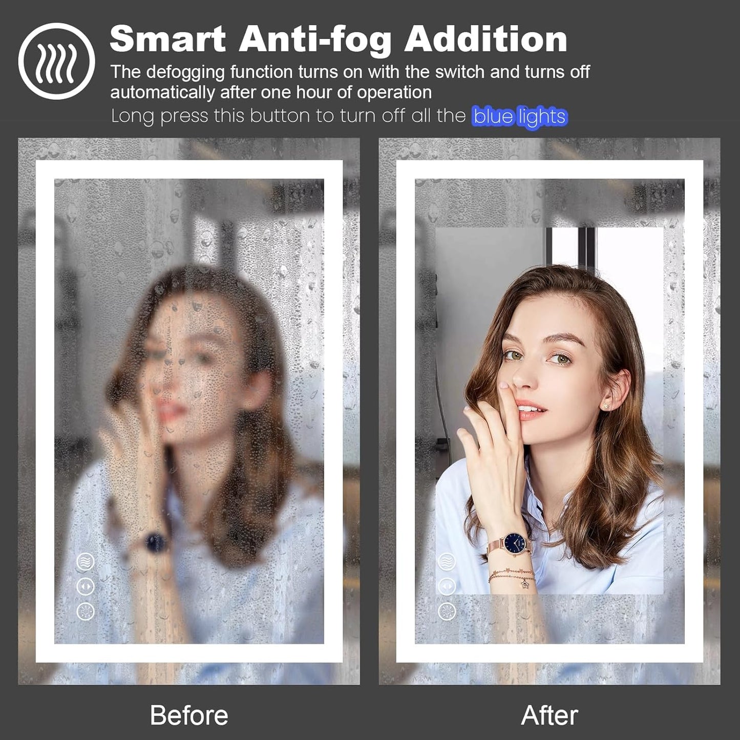 Amorho LED Bathroom Mirror 48"x 38" with Front and Backlight, Stepless Dimmable Wall Mirrors with Anti-Fog, Shatter-Proof, Memory, 3 Colors, Double LED Vanity Mirror(Horizontal/Vertical)