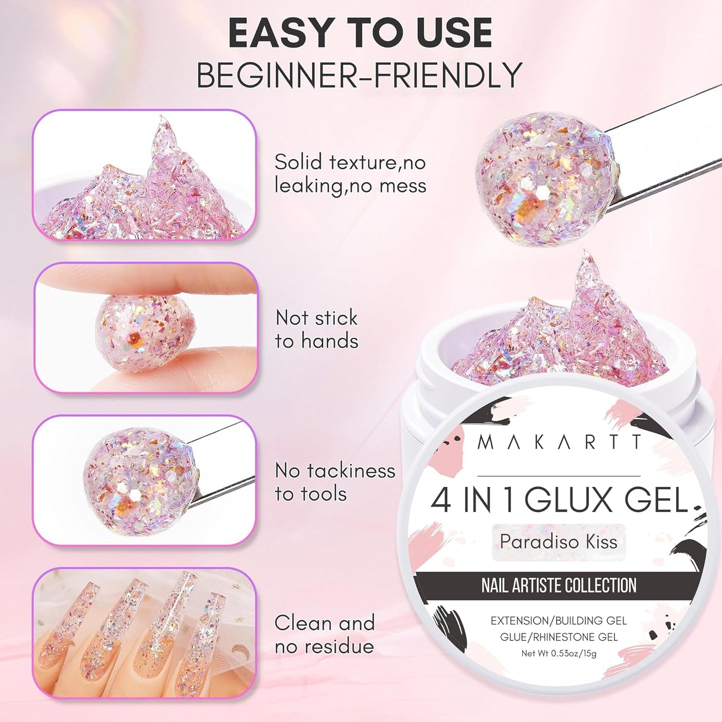 Makartt 3D Nail Gel Art for Nails Starter Kit: 4 Colors 3D Sculpting DIY Manicure Solid Gel Builder Clear and Shimmers for Extension, Molding Hard Gels with Silicone Flower Molds Sculpture Brush