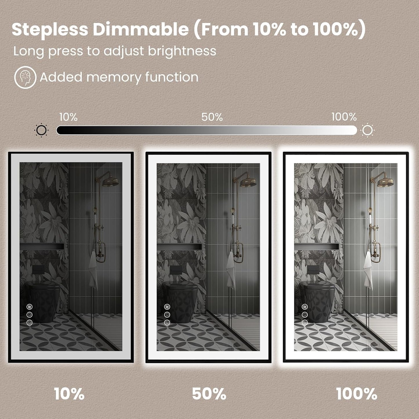 Amorho 24"x 32" LED Bathroom Mirror with Black Frame, Front Light and Backlit(Controlled Separately), Stepless Dimmable, Anti-Fog, Shatter-Proof, 3 Colors, Memory