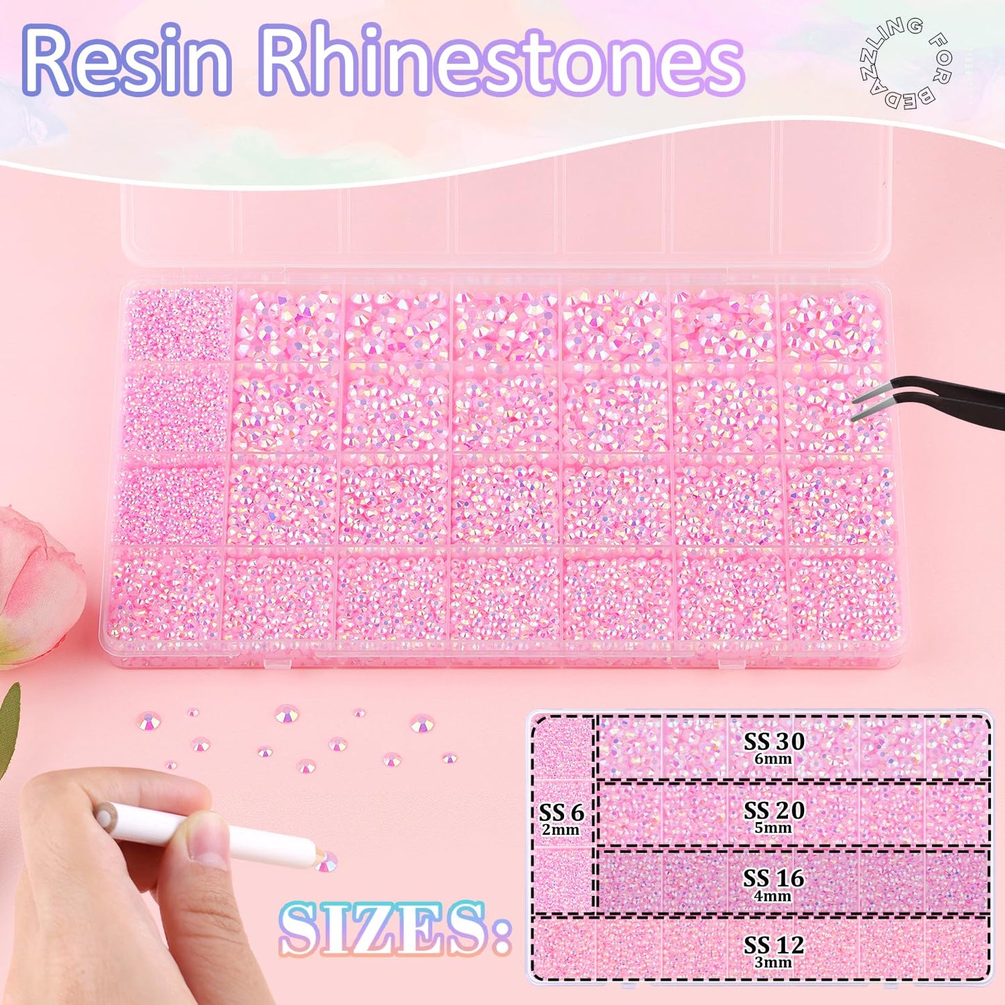 30000Pcs Resin Rhinestones for Bedazzling with 3Pcs B7000 Jewelry Glue, Light Pink AB Flatback Gems Rhinestones for Crafting, Clothing Tumblers Mugs Shoes Fabric Decor Nail Art