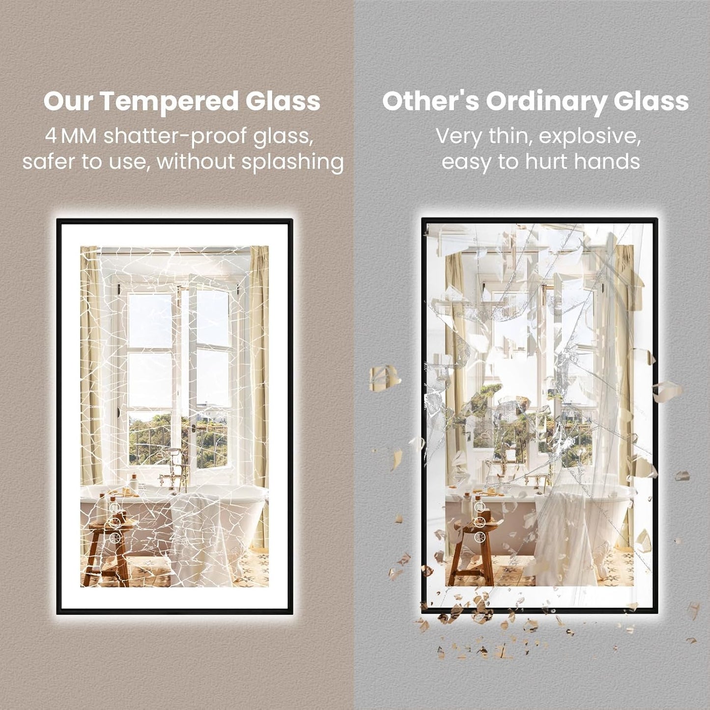 Amorho 55" X40" LED Bathroom Mirror with Black Frame, Front Light and Backlit(Controlled Separately), Stepless Dimmable, Anti-Fog, Shatter-Proof, 3 Colors, Memory