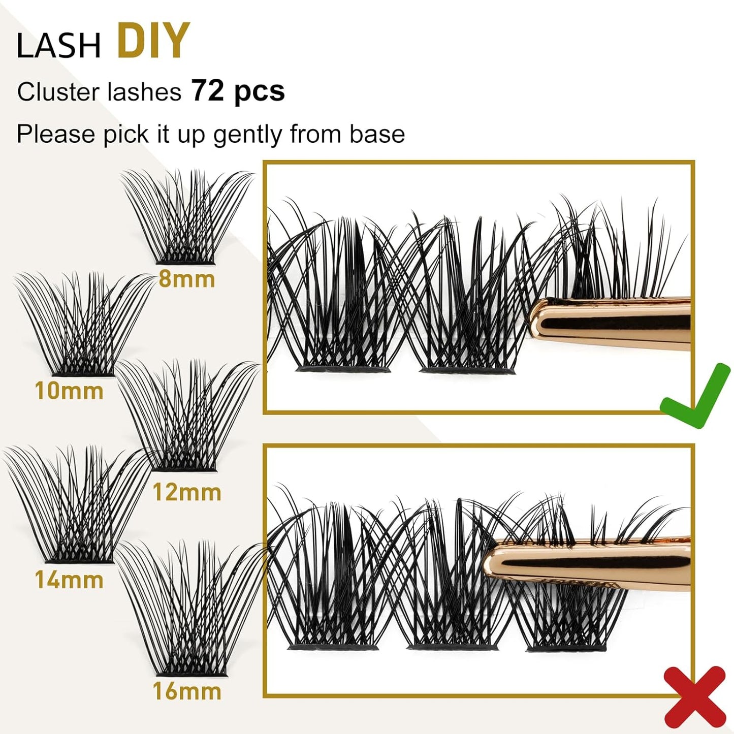 Lash Clusters B02 D Curl 12mm DIY Eyelash Extensions 72 Clusters Lashes B&Qaugen Mega Volume Individual Lashes Eyelash Clusters Extensions Wispy Individual Lashes Cluster DIY at Home (NM-D-12mm)
