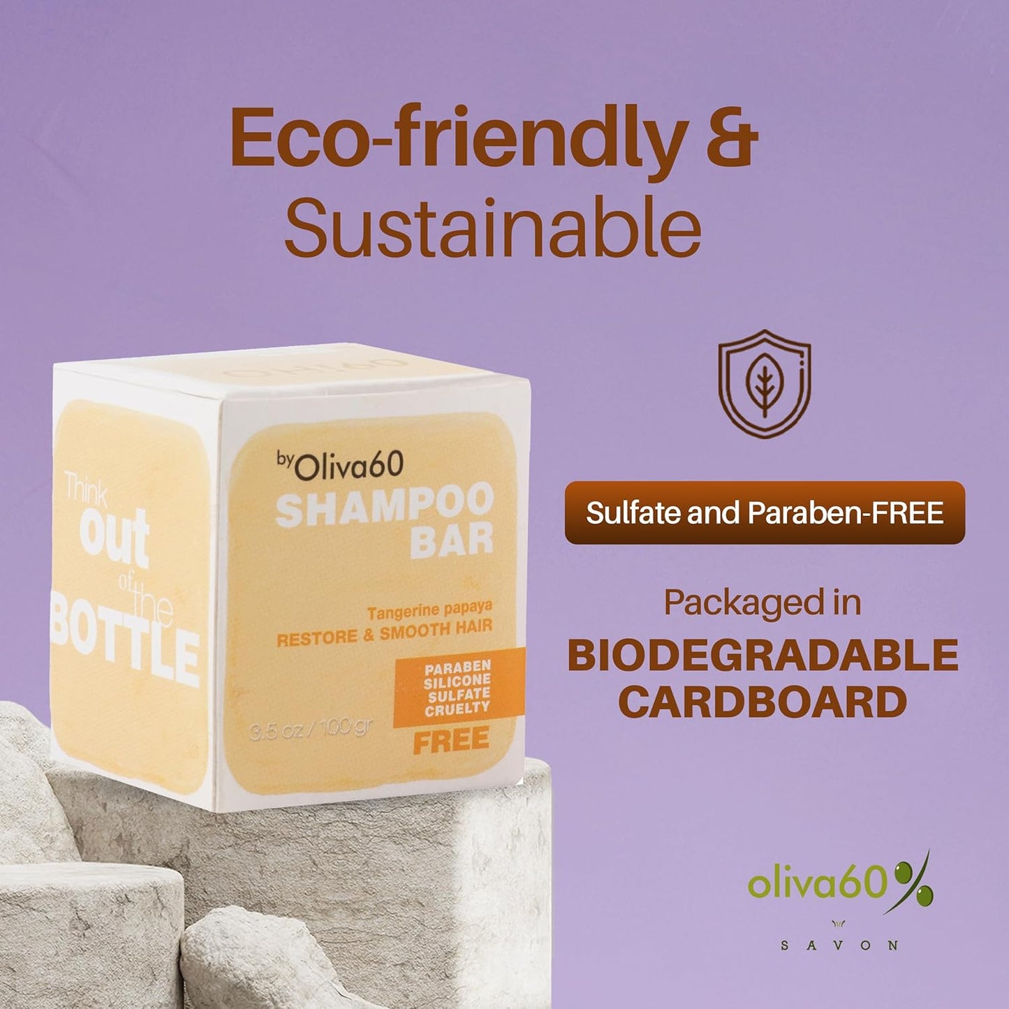 Shampoo Bar Tangerine Papaya | Olive, Argan & Macadamia Oil | Hair Care - Sulfate Free | Natural Hair Care | 3.5 oz | Hydrating & Nourishing | Extra Shine with Mandarin Essential Oil | OLIVA 60